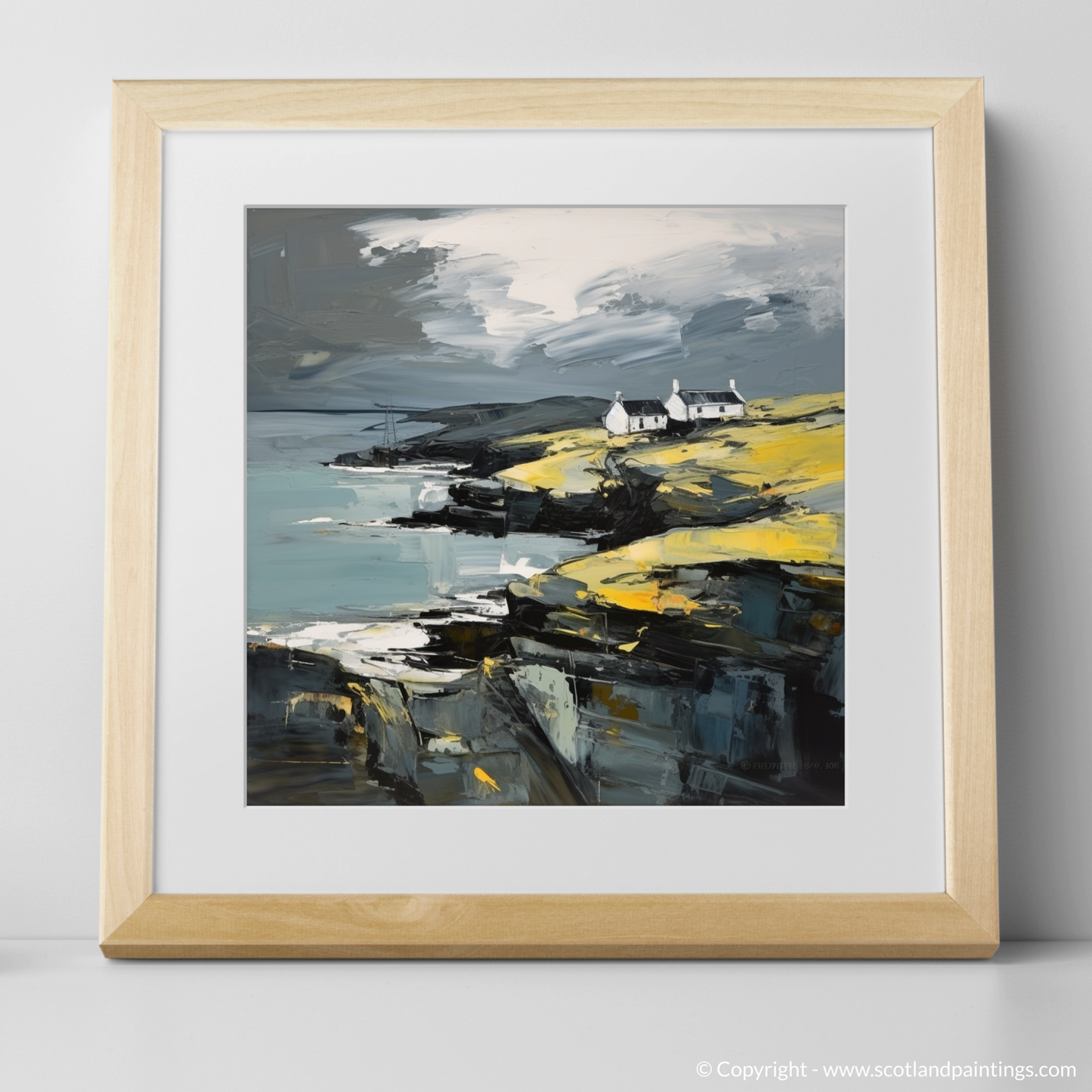 Painting and Art Print of Shetland, North of mainland Scotland. Shetland's Rugged Majesty: An Expressionist Homage.