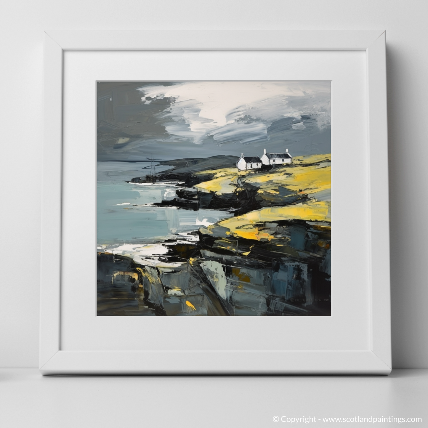 Painting and Art Print of Shetland, North of mainland Scotland. Shetland's Rugged Majesty: An Expressionist Homage.