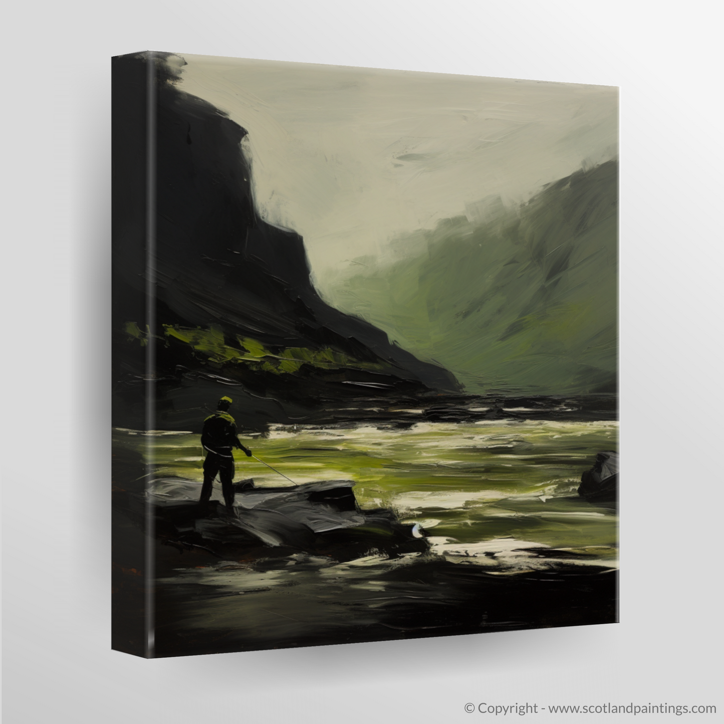 Canvas Print of A man fishing on a Scottish River