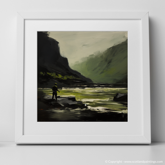 Art Print of A man fishing on a Scottish River with a white frame