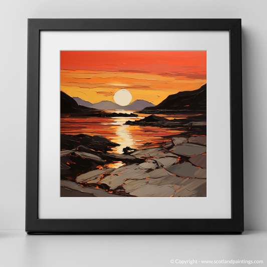 Art Print of Langamull Bay at sunset with a black frame