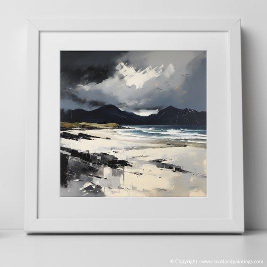 Art Print of Mellon Udrigle Beach with a stormy sky with a white frame