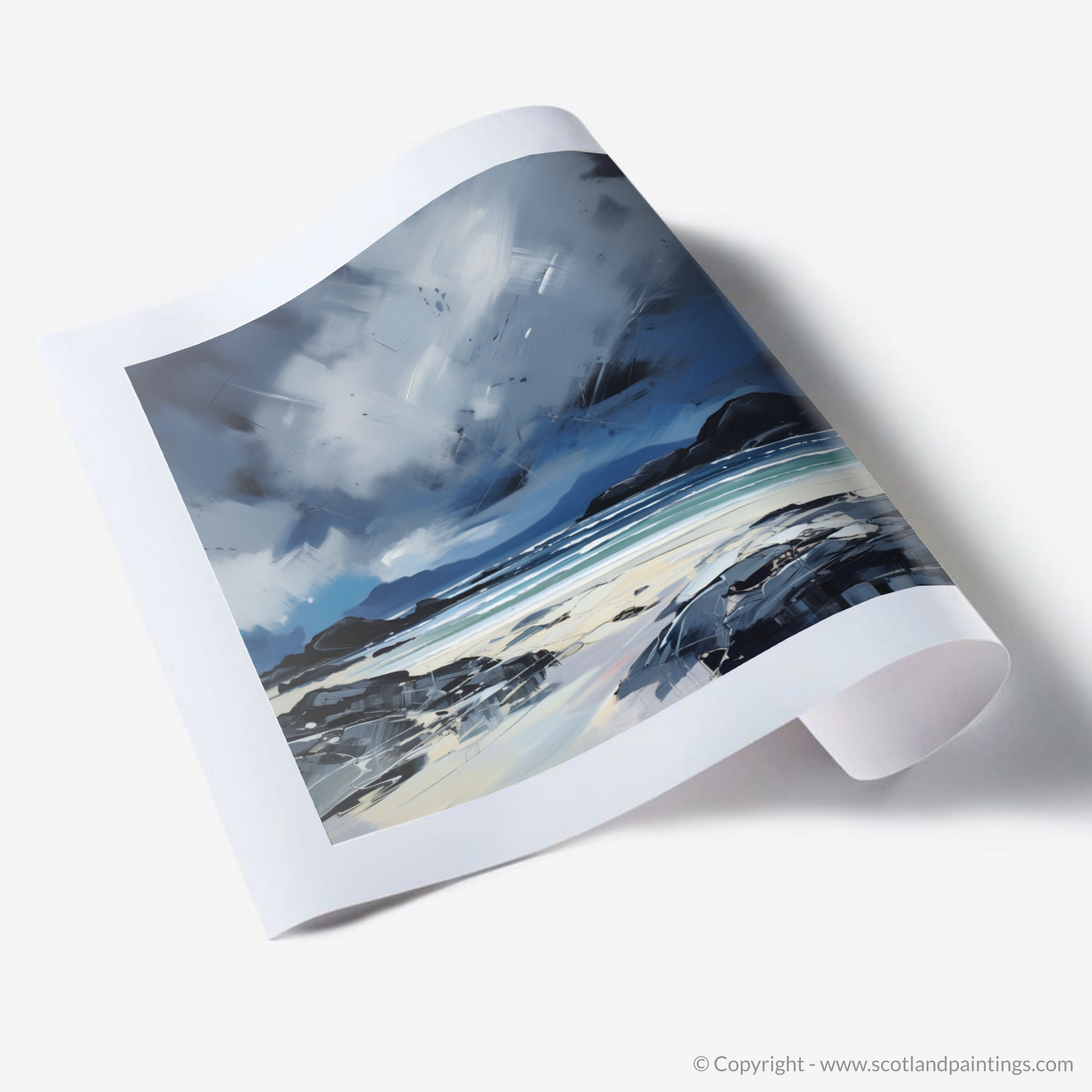 Art Print of Mellon Udrigle Beach with a stormy sky