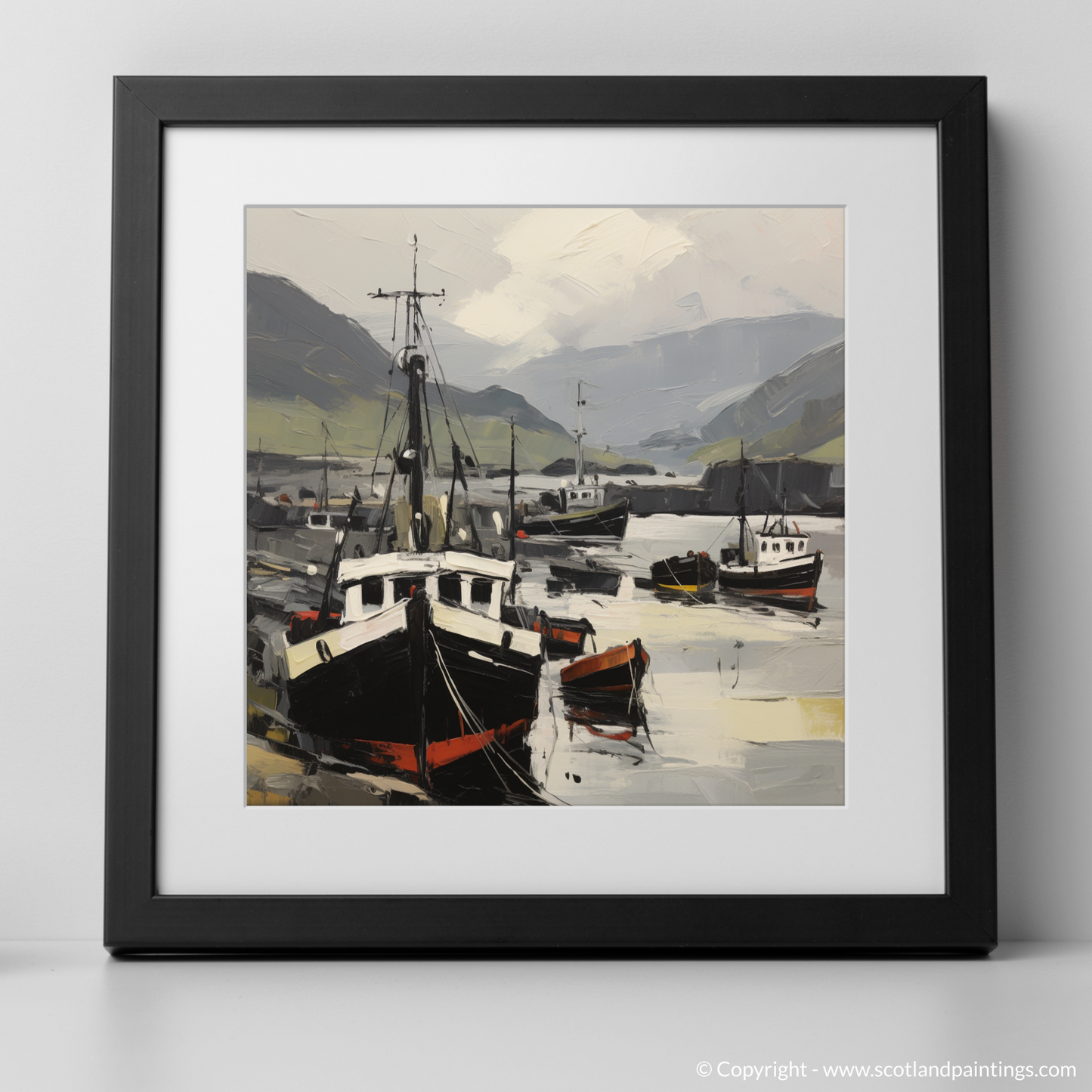 Art Print of Ullapool Harbour with a black frame