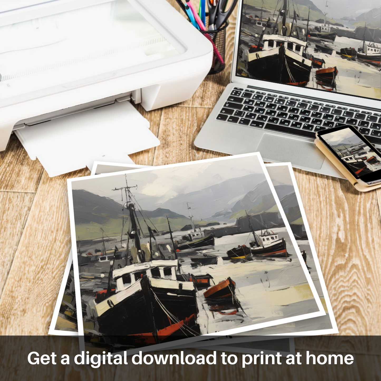 Downloadable and printable picture of Ullapool Harbour