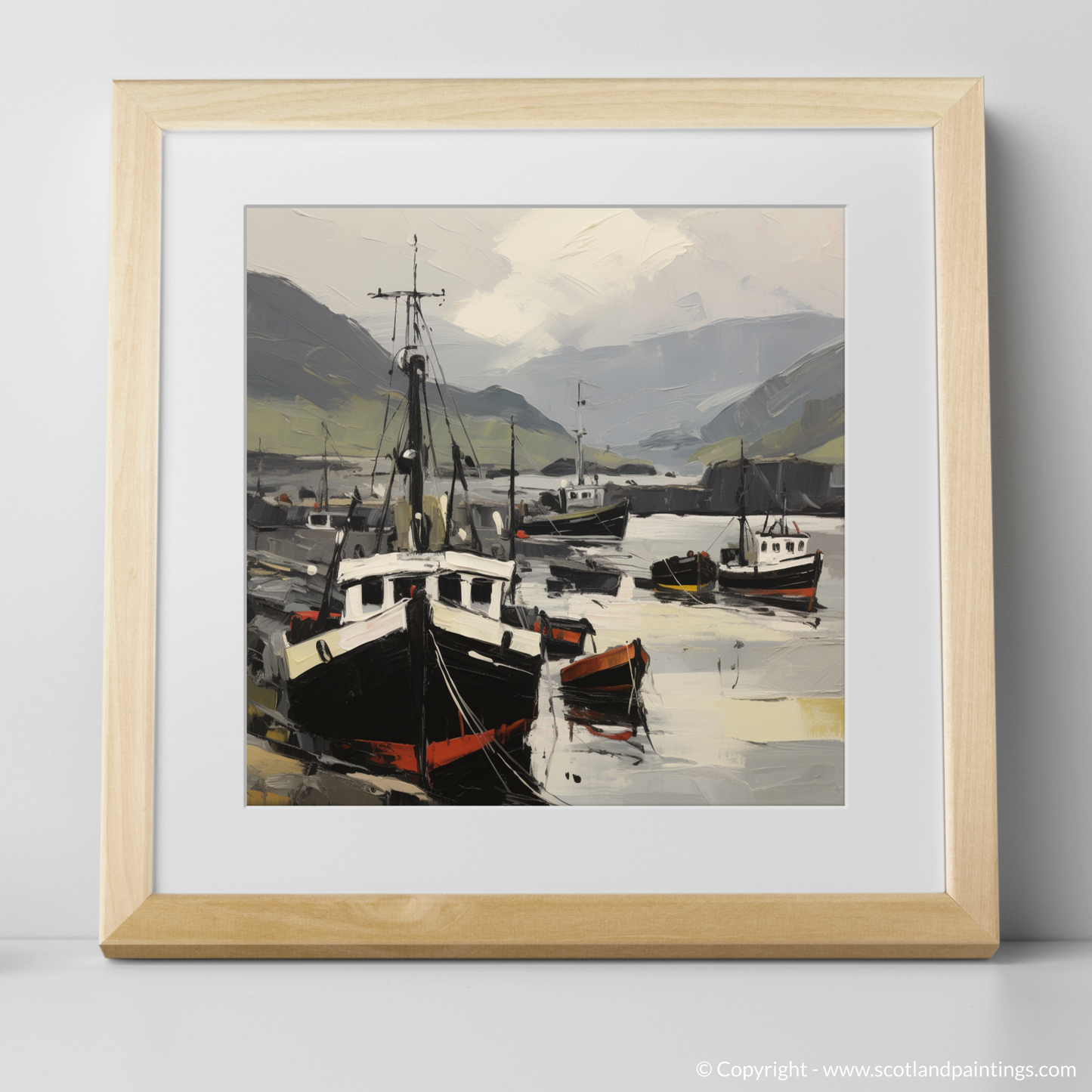 Art Print of Ullapool Harbour with a natural frame