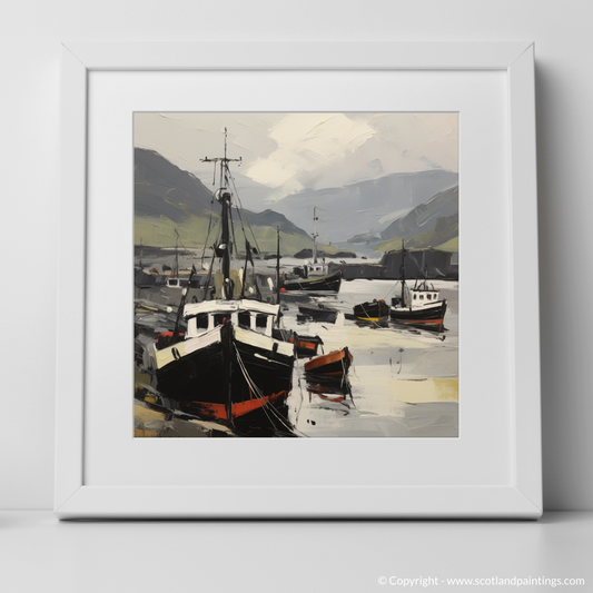 Art Print of Ullapool Harbour with a white frame