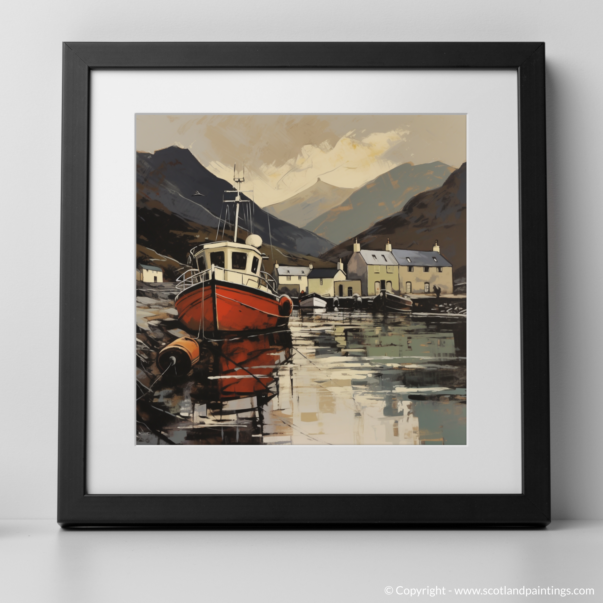 Art Print of Ullapool Harbour with a black frame