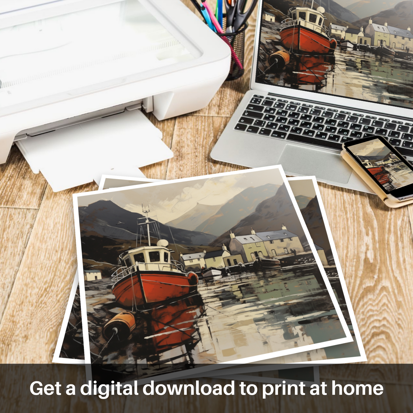 Downloadable and printable picture of Ullapool Harbour