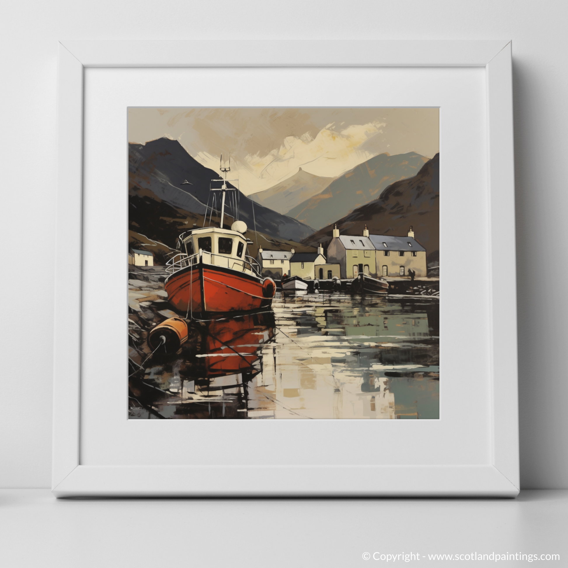 Art Print of Ullapool Harbour with a white frame