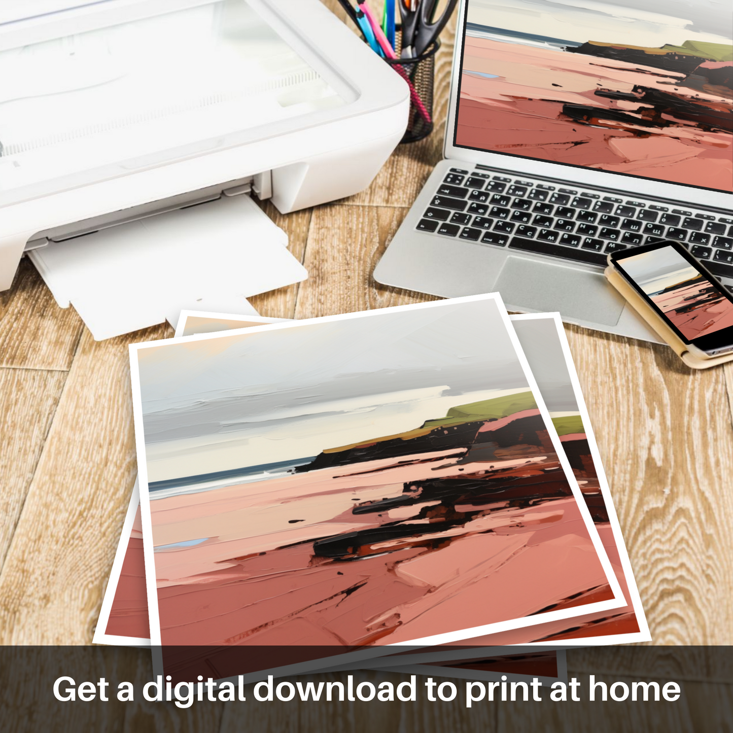 Downloadable and printable picture of St Cyrus Beach, Aberdeenshire in summer