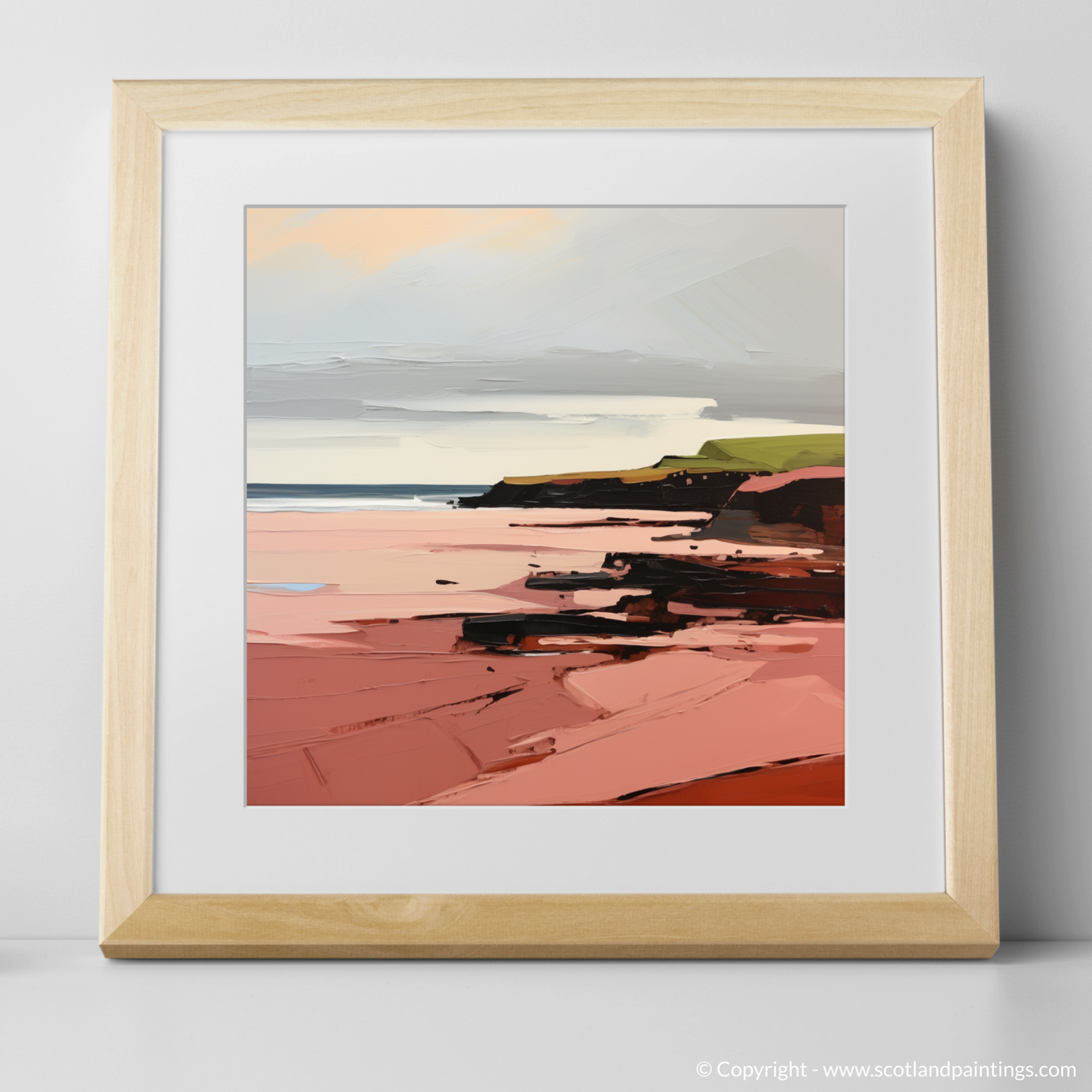 Art Print of St Cyrus Beach, Aberdeenshire in summer with a natural frame