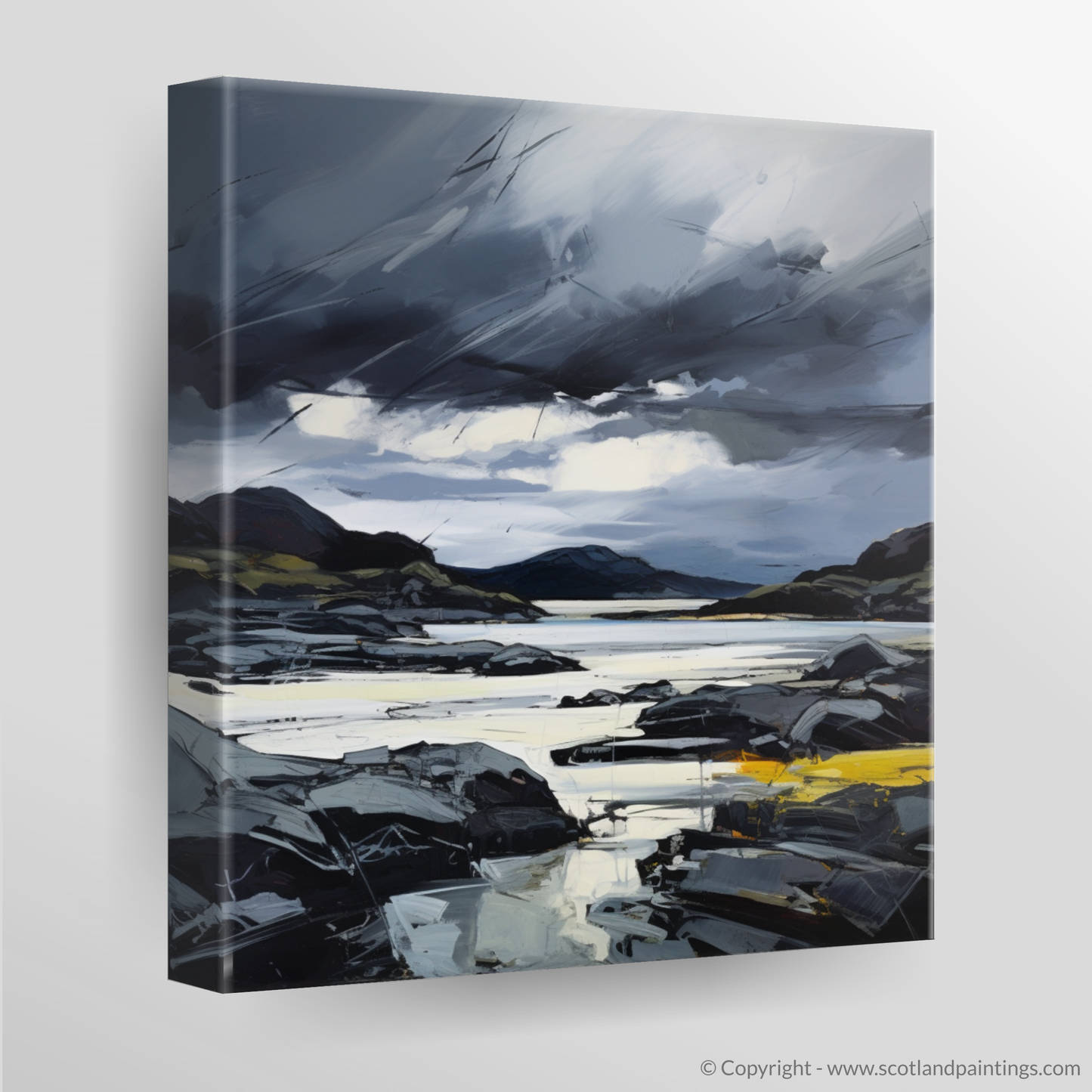 Canvas Print of Lochinver Bay with a stormy sky