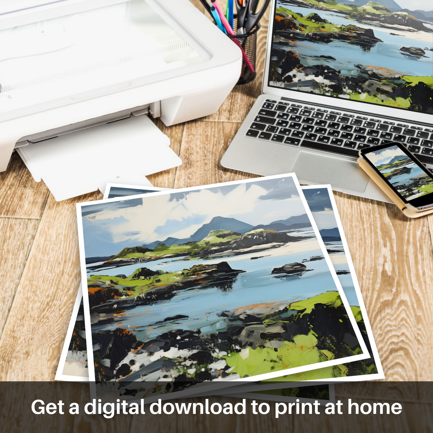 Downloadable and printable picture of Isle of Lismore, Inner Hebrides in summer