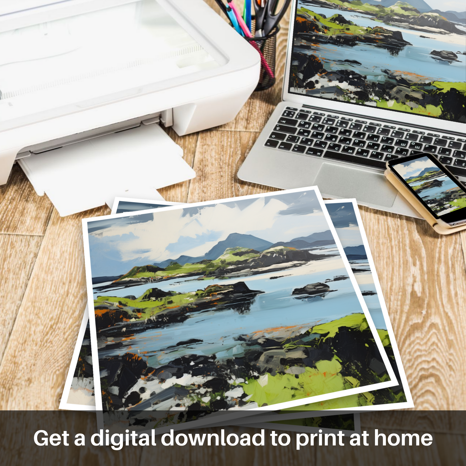 Downloadable and printable picture of Isle of Lismore, Inner Hebrides in summer