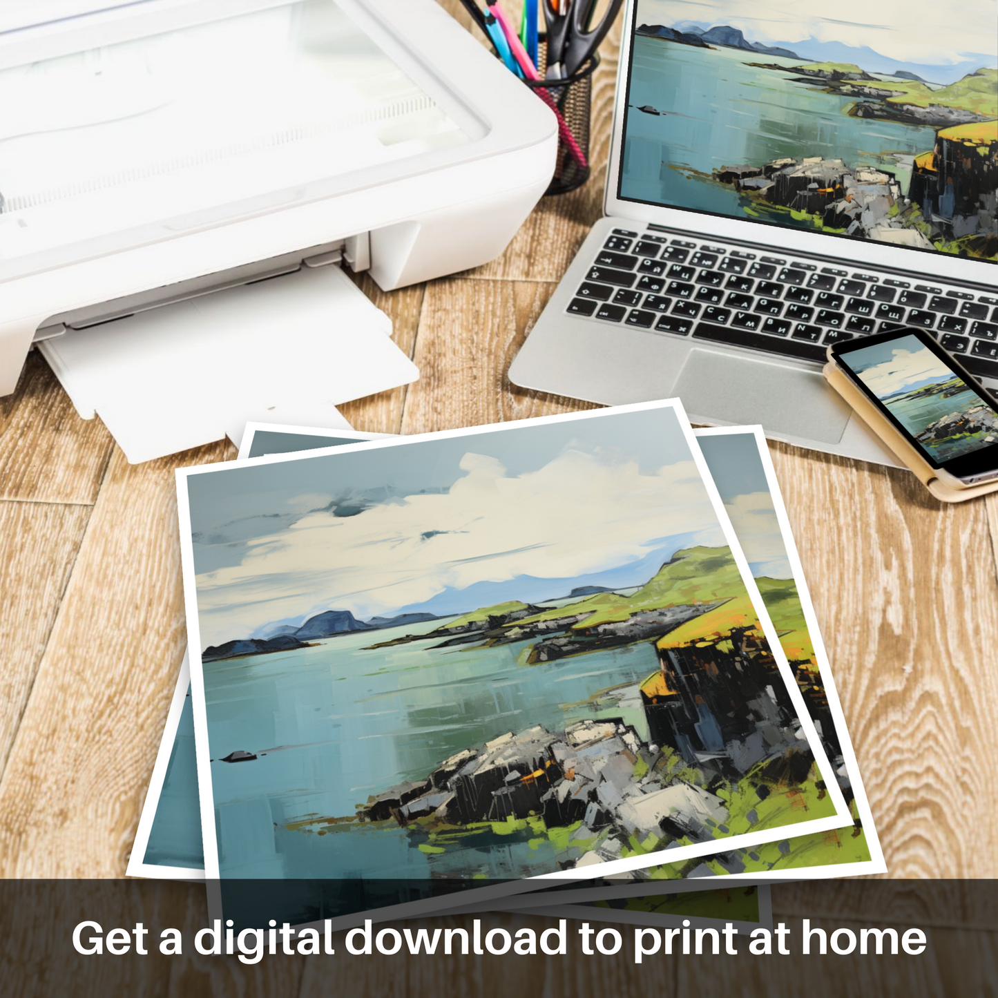 Downloadable and printable picture of Isle of Lismore, Inner Hebrides in summer