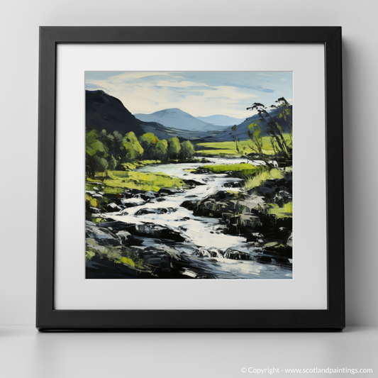 Art Print of River Garry, Highlands in summer with a black frame