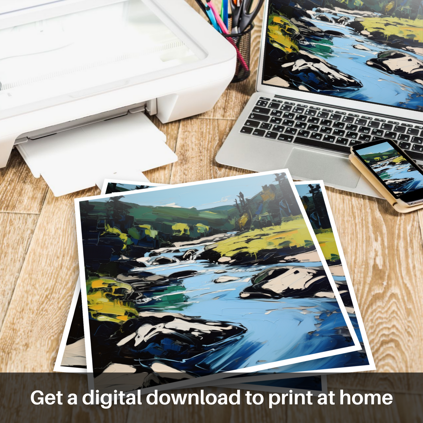 Downloadable and printable picture of River Garry, Highlands in summer