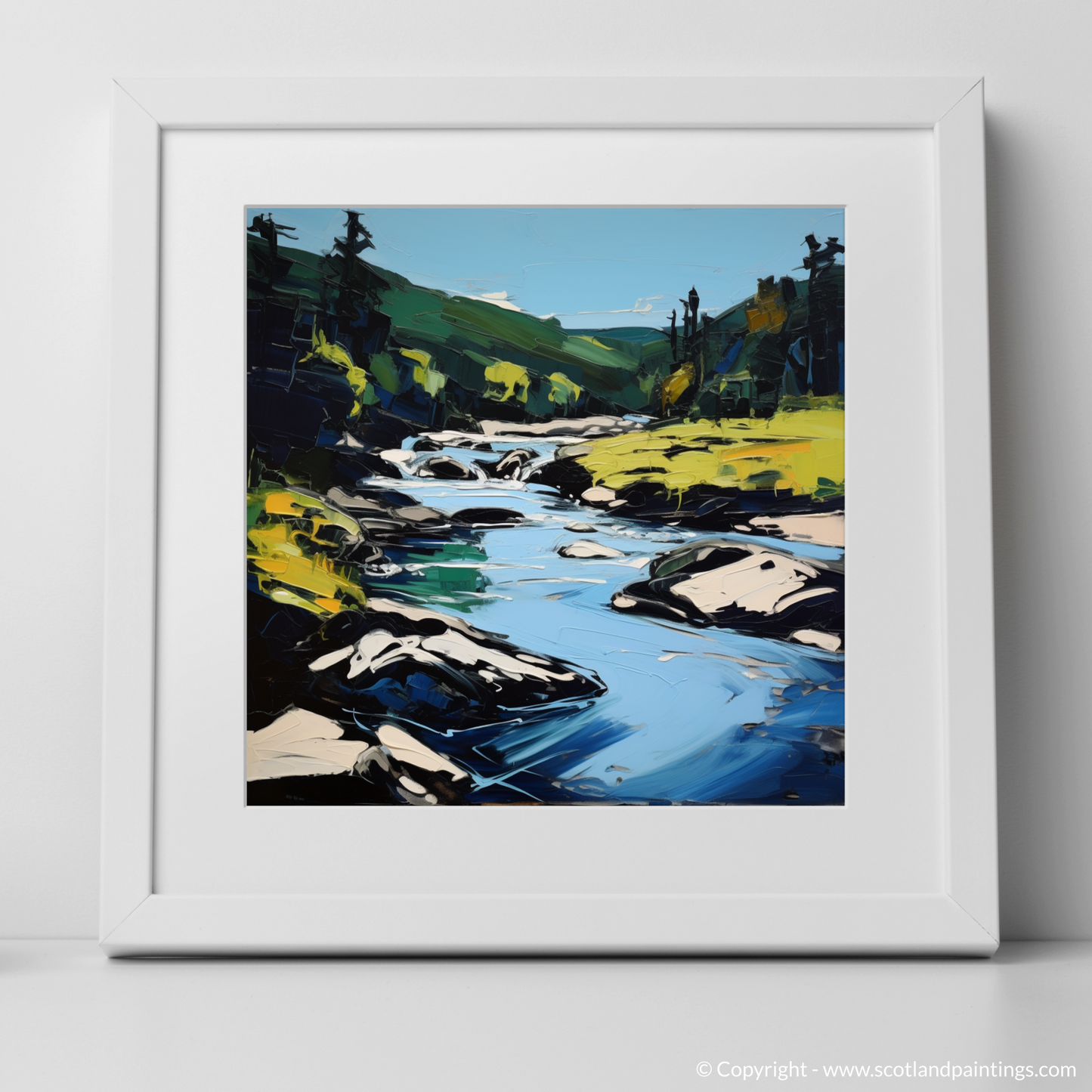 Art Print of River Garry, Highlands in summer with a white frame