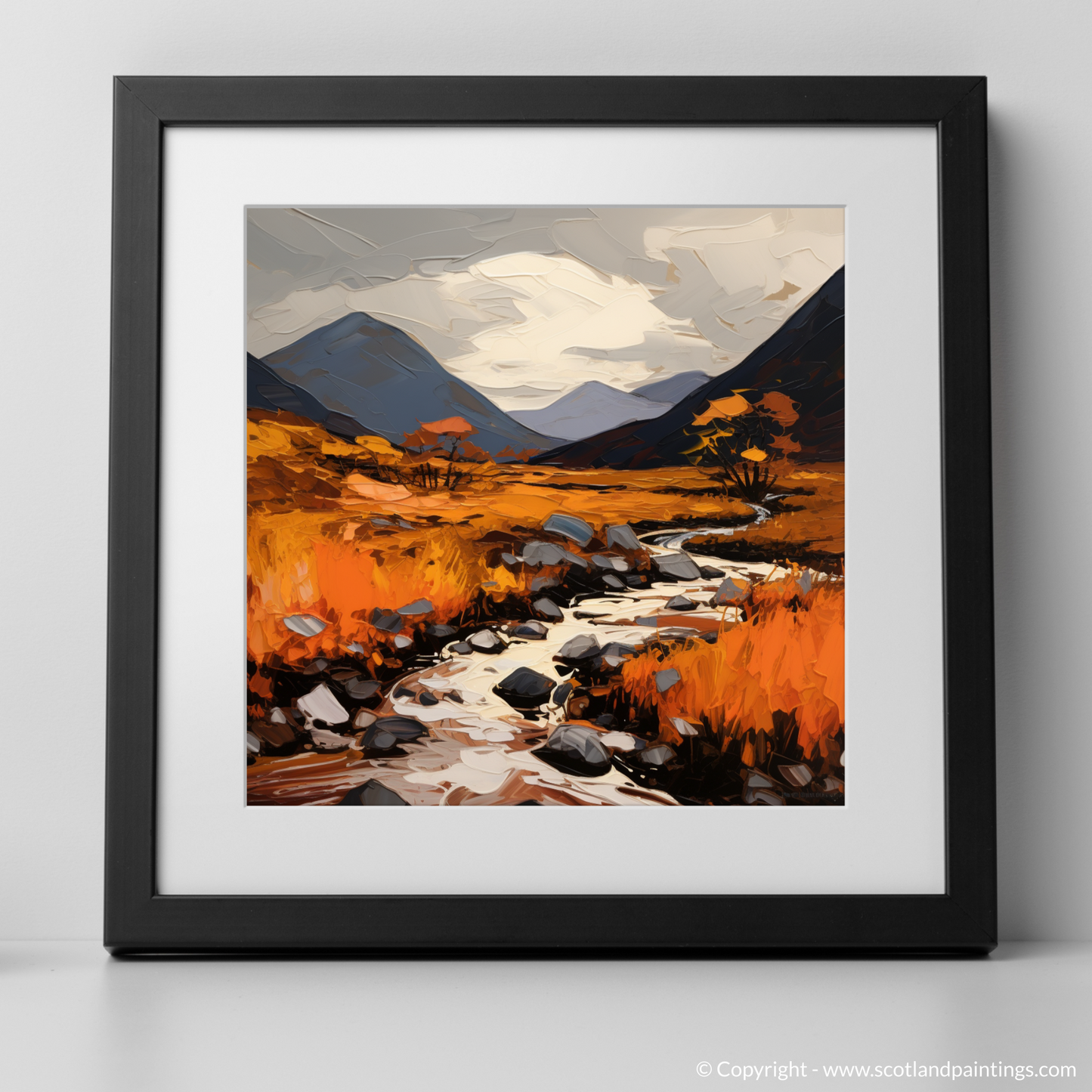 Art Print of Autumn hues in Glencoe with a black frame