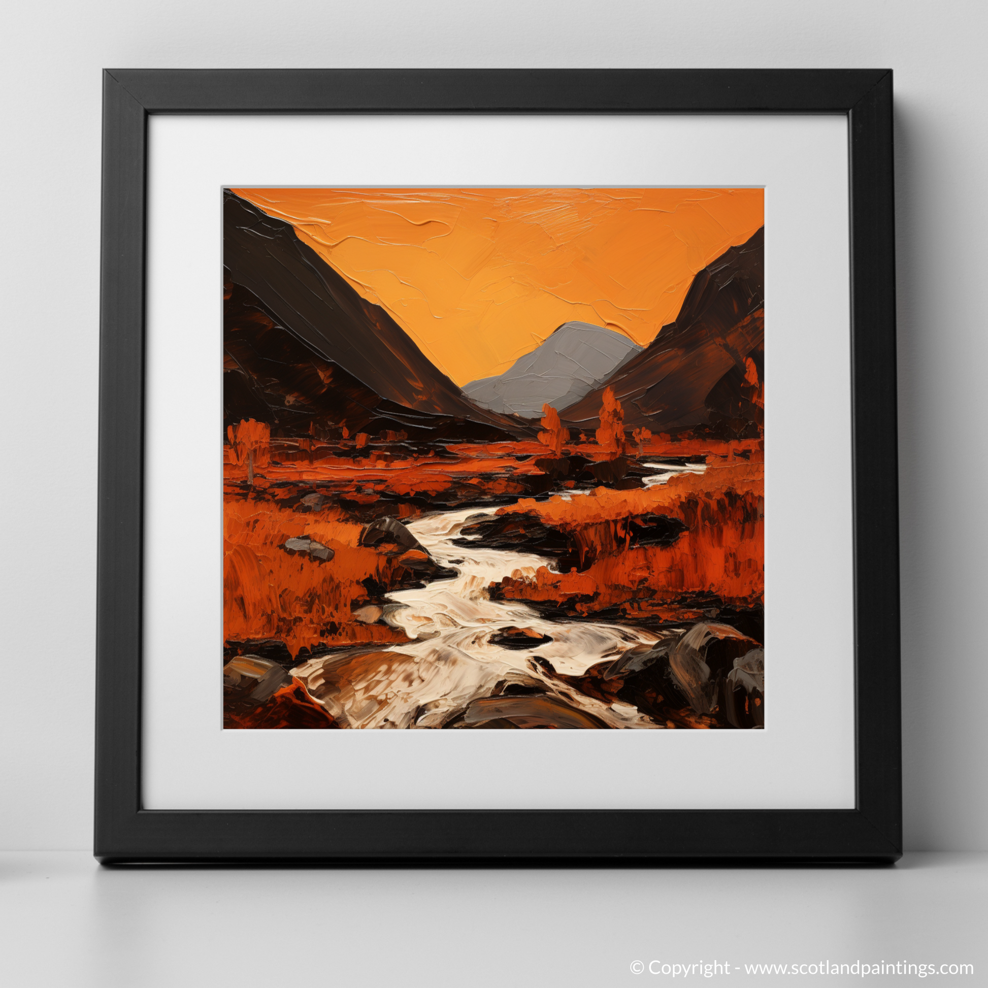 Art Print of Autumn hues in Glencoe with a black frame