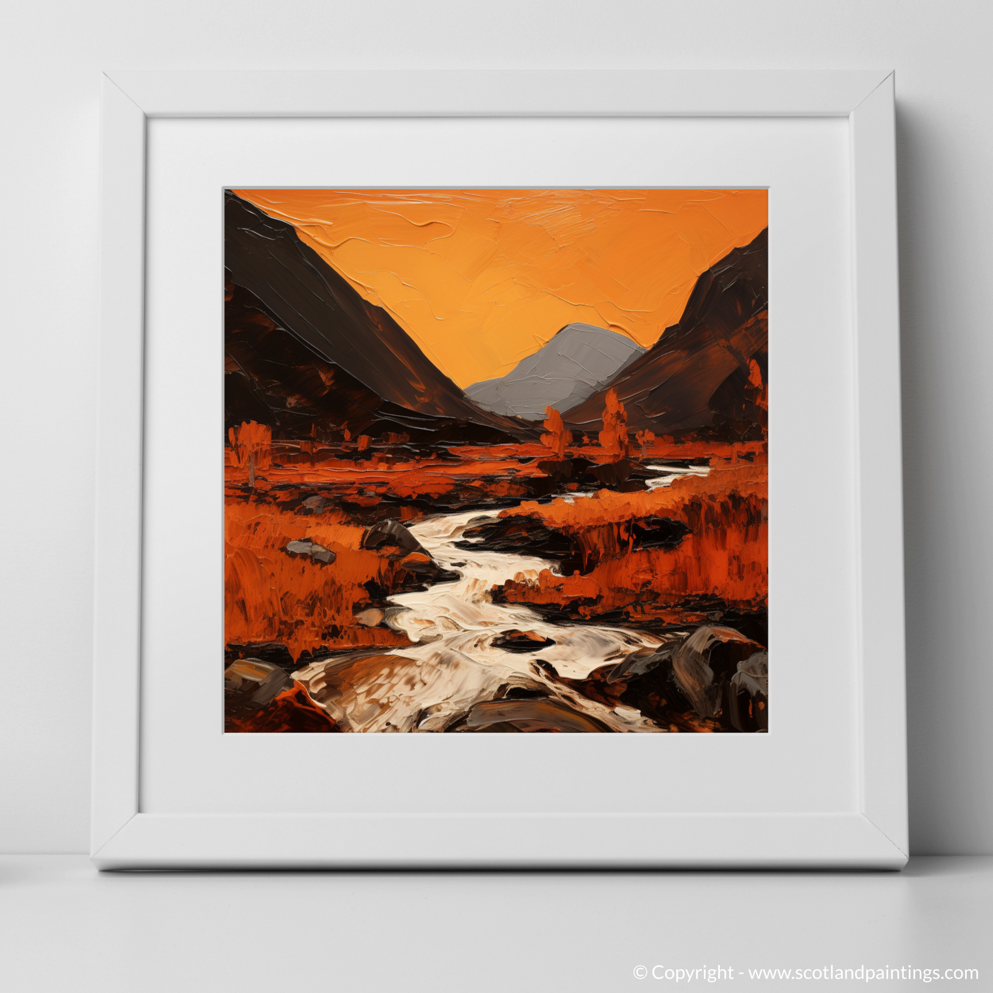 Art Print of Autumn hues in Glencoe with a white frame