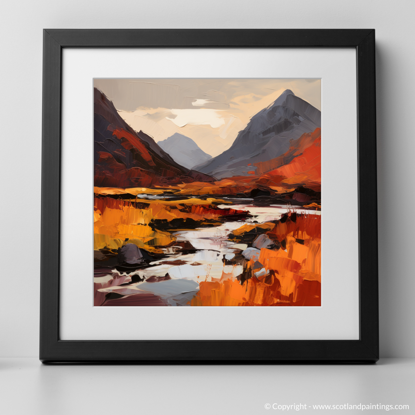 Art Print of Autumn hues in Glencoe with a black frame