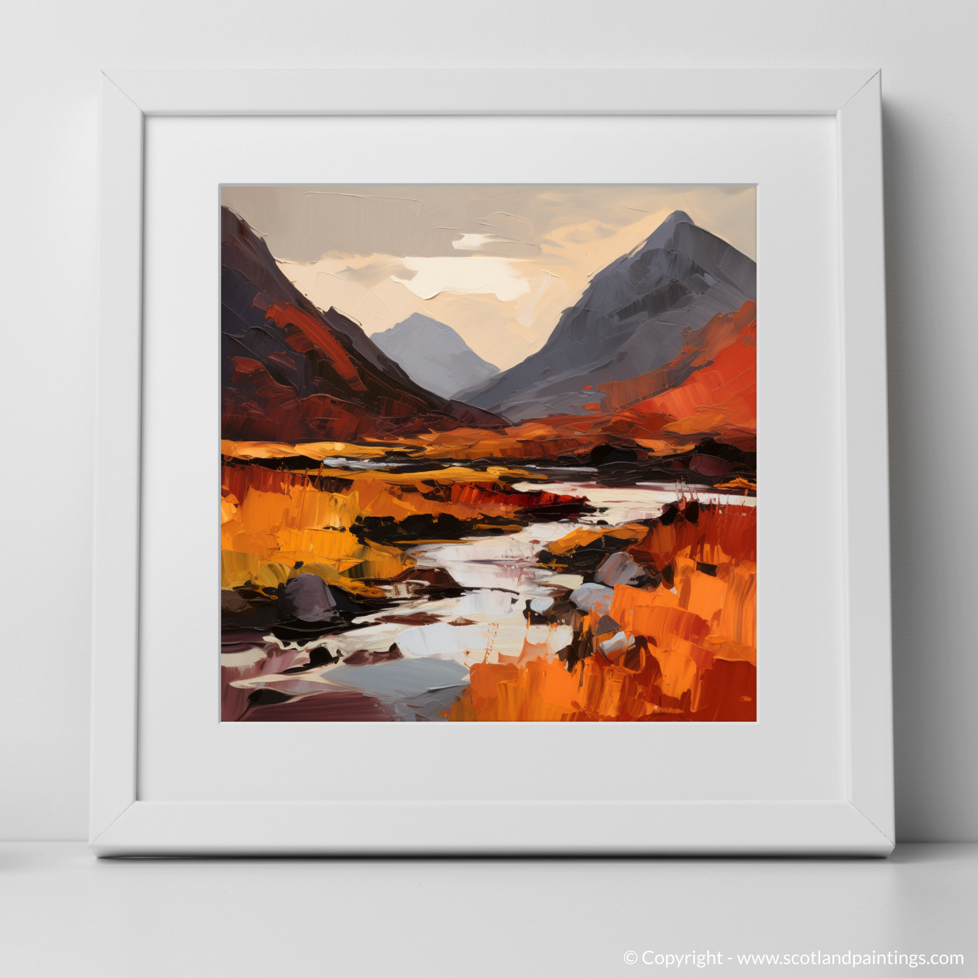 Art Print of Autumn hues in Glencoe with a white frame