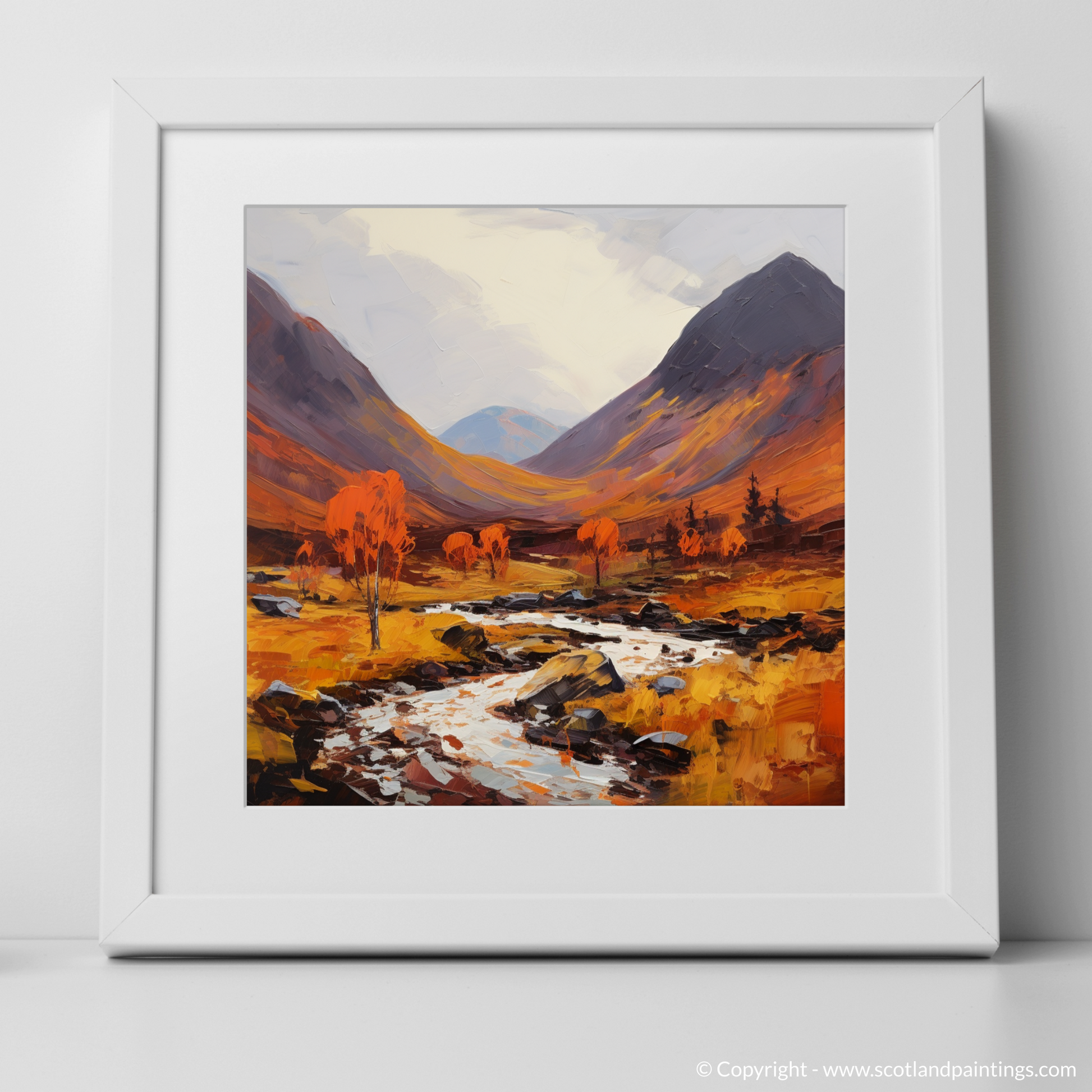 Art Print of Autumn hues in Glencoe with a white frame