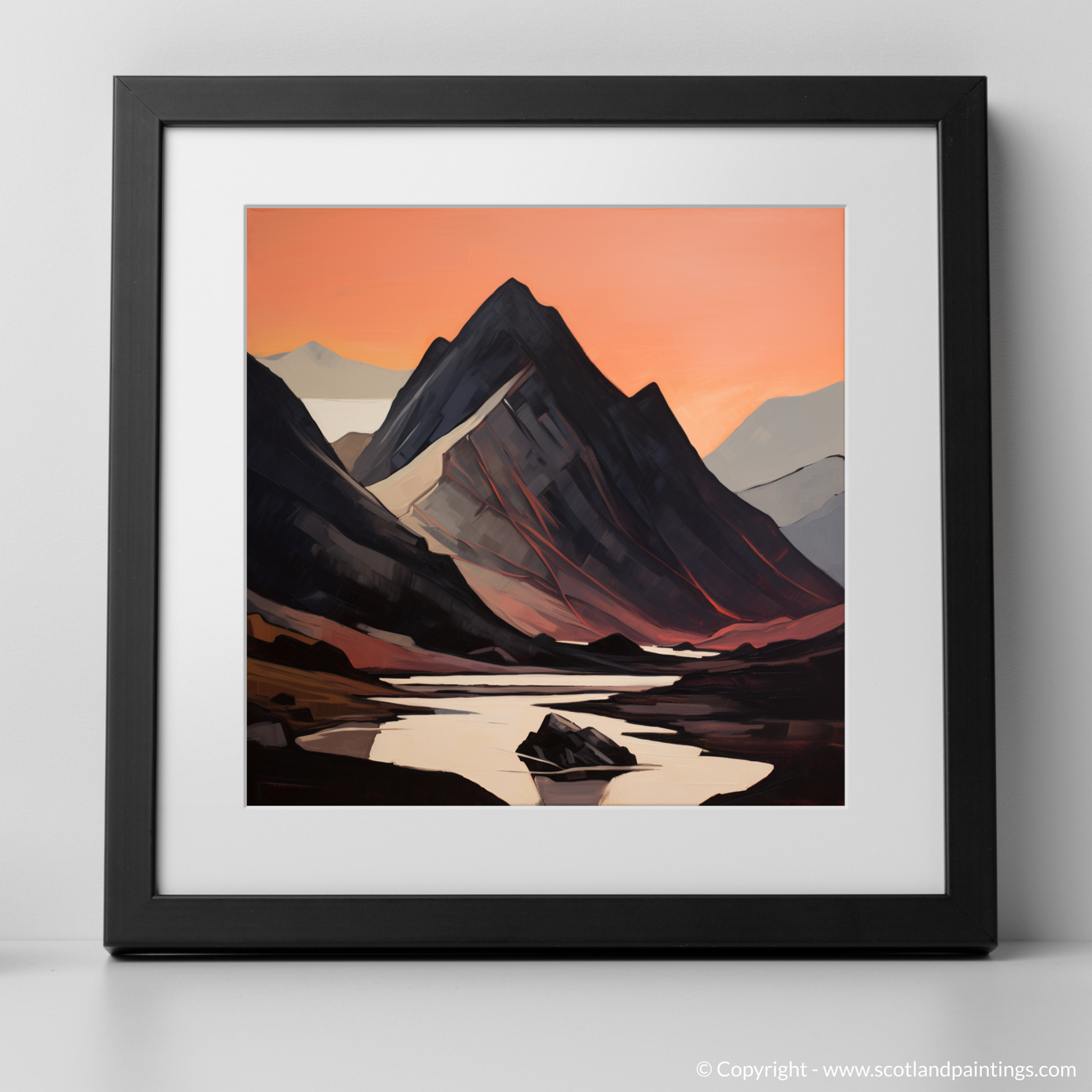 Art Print of Silhouetted peaks in Glencoe with a black frame