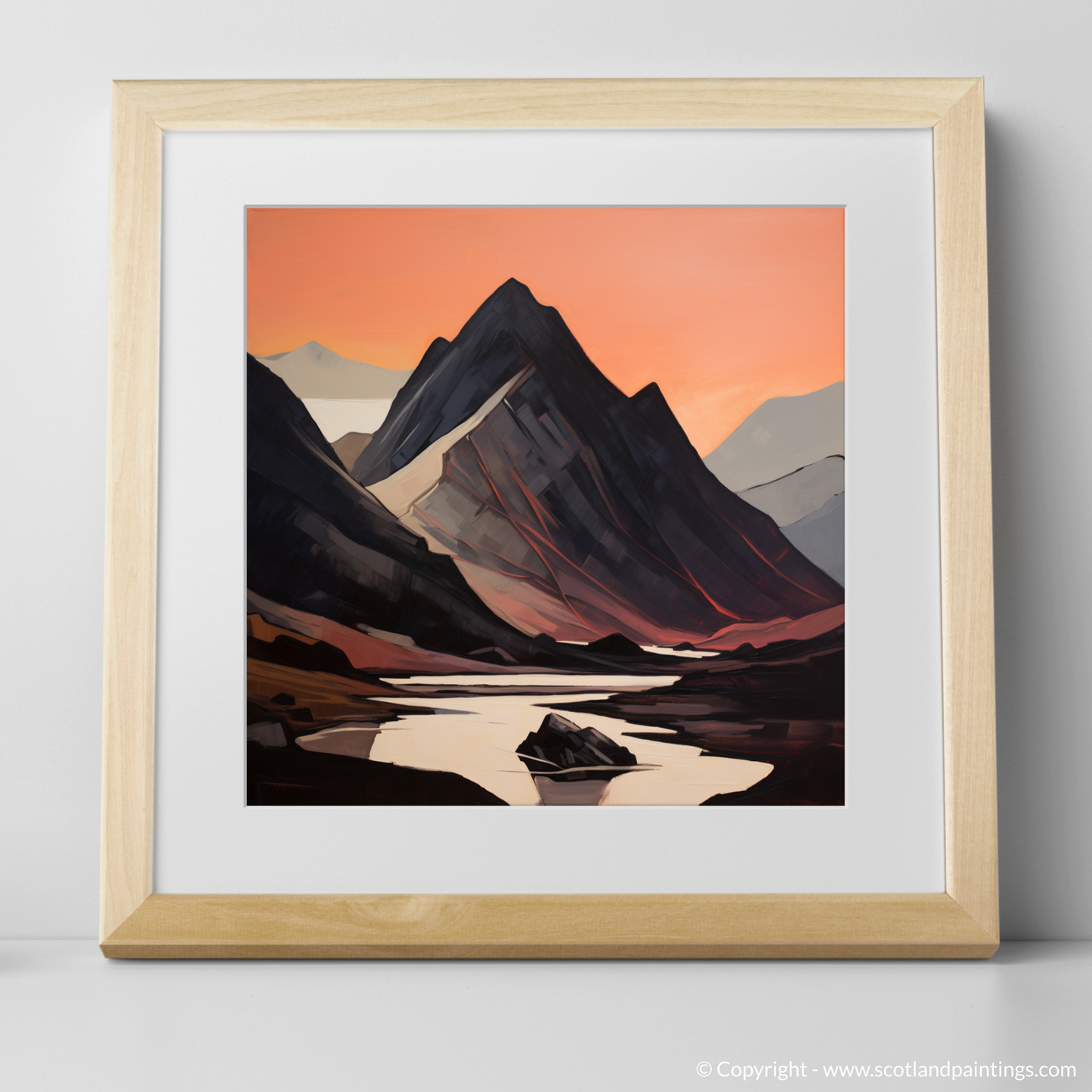 Art Print of Silhouetted peaks in Glencoe with a natural frame