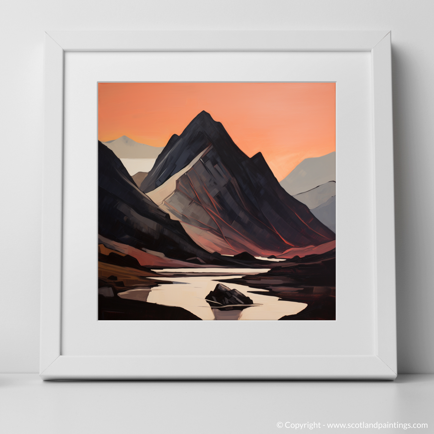 Art Print of Silhouetted peaks in Glencoe with a white frame