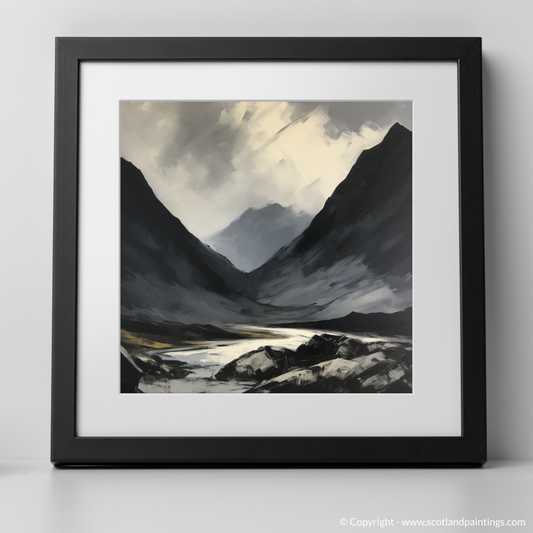 Art Print of Silhouetted peaks in Glencoe with a black frame