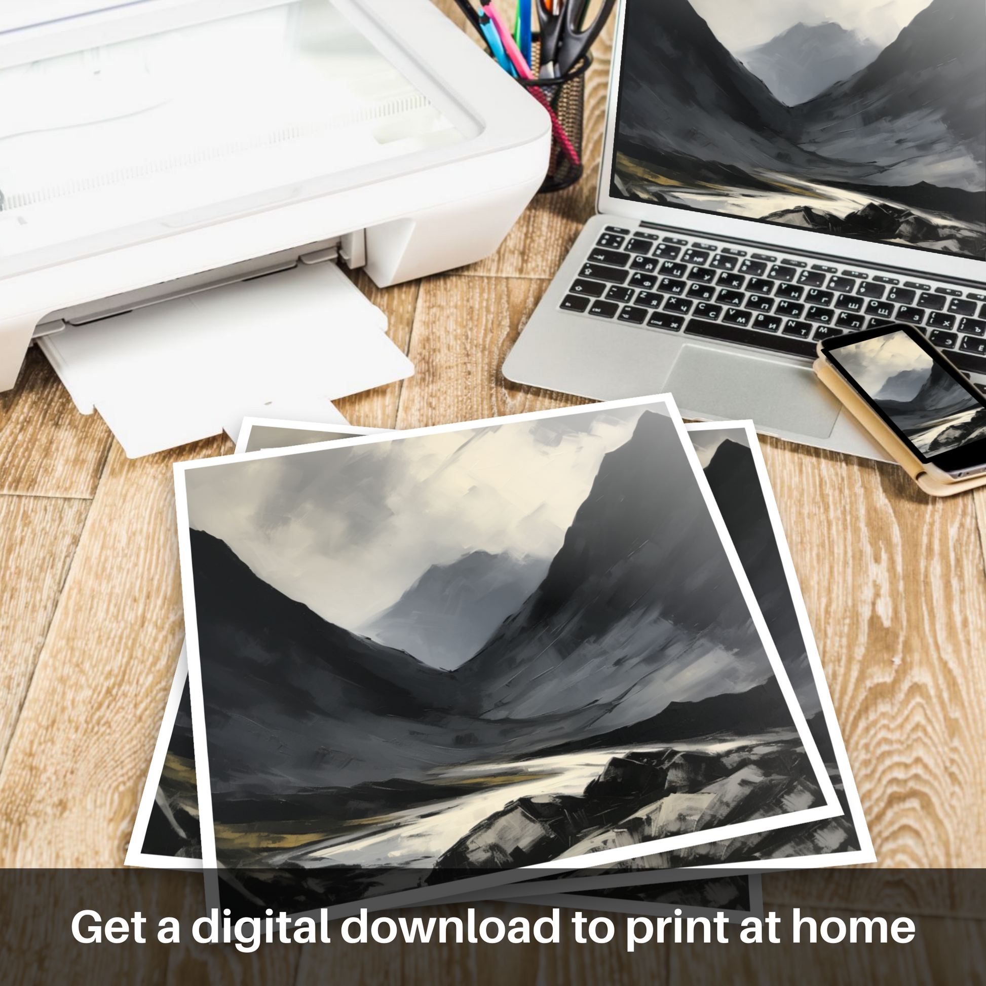 Downloadable and printable picture of Silhouetted peaks in Glencoe