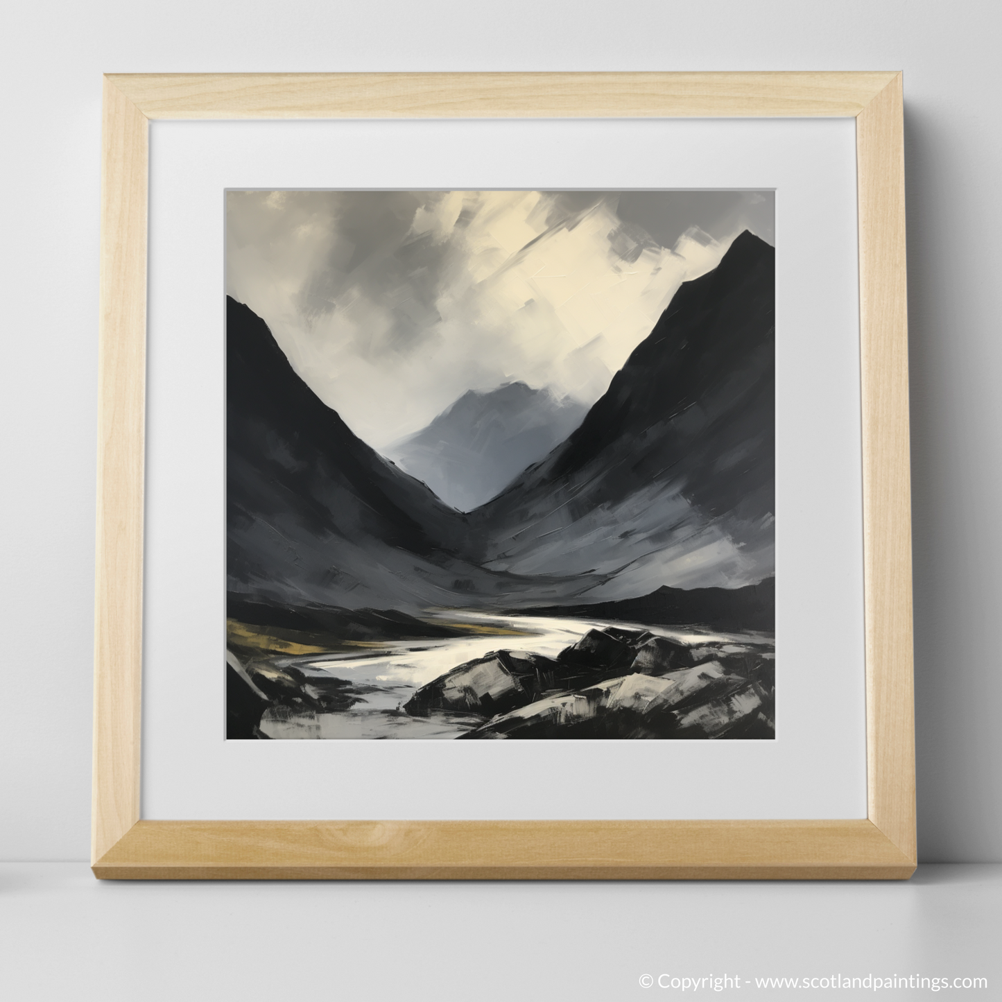 Art Print of Silhouetted peaks in Glencoe with a natural frame