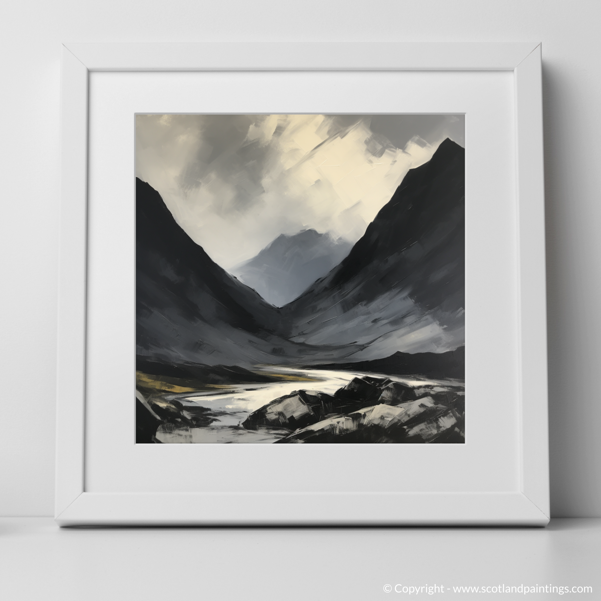 Art Print of Silhouetted peaks in Glencoe with a white frame