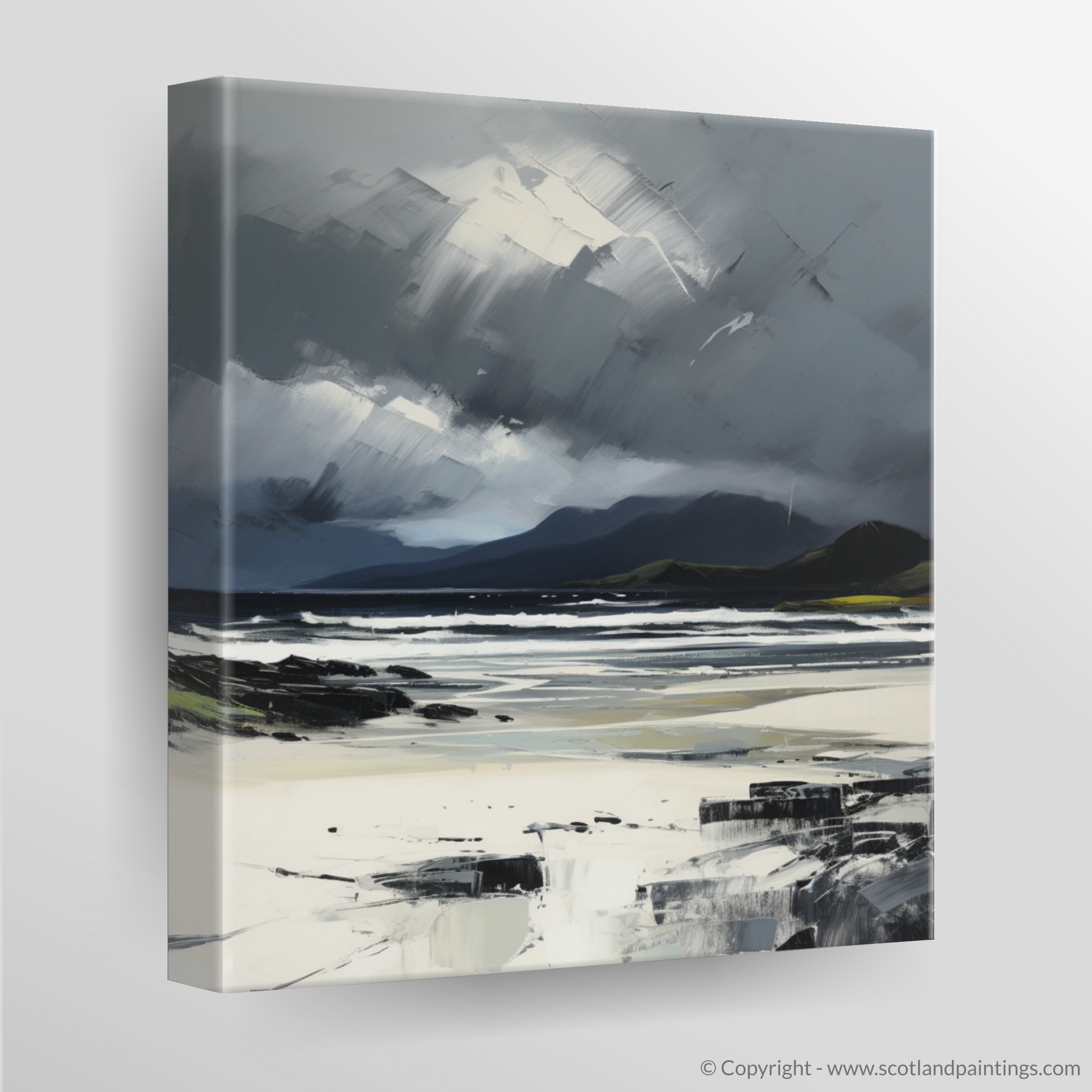 Canvas Print of Camusdarach Beach with a stormy sky