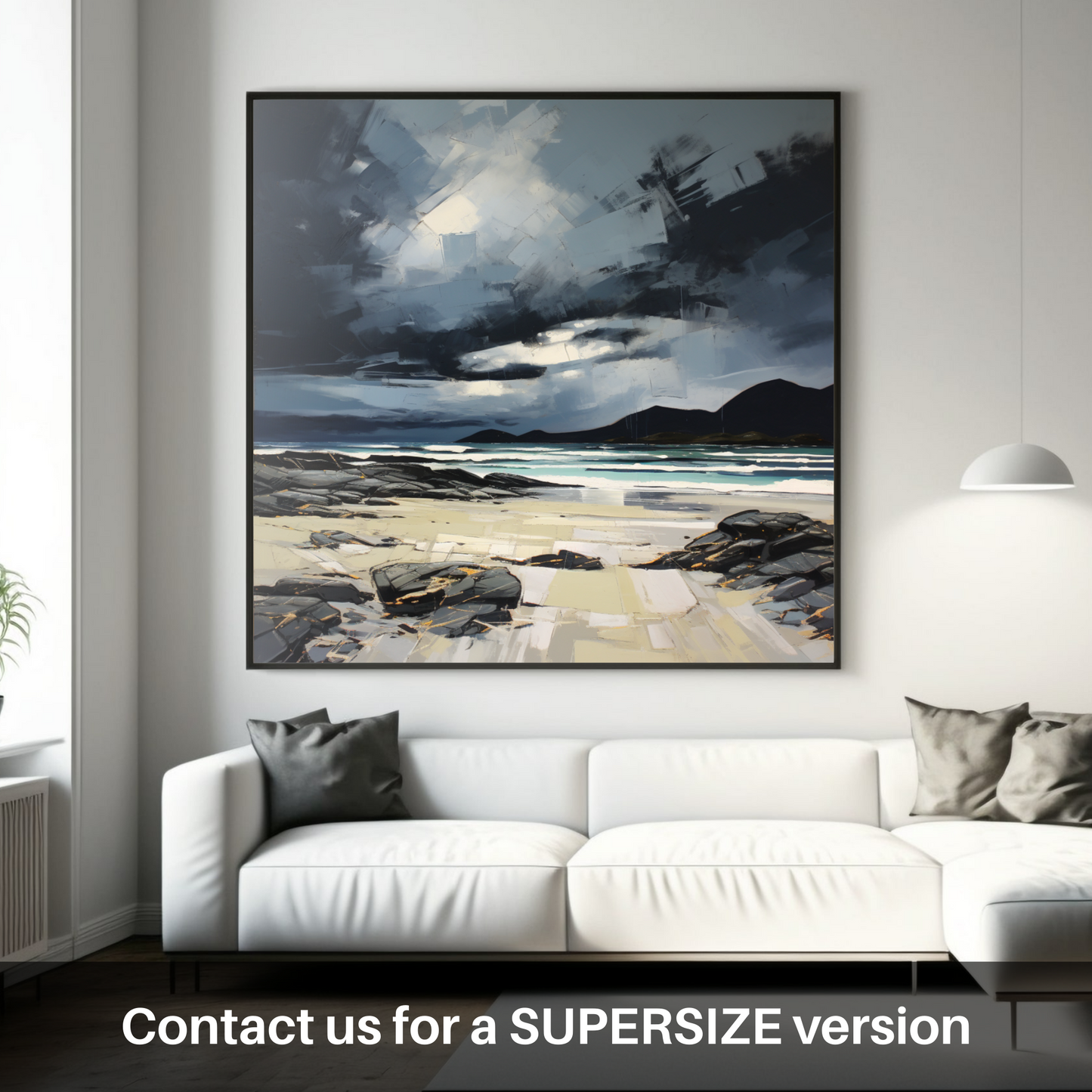 Painting and Art Print of Camusdarach Beach with a stormy sky. Stormy Splendour over Camusdarach Beach.