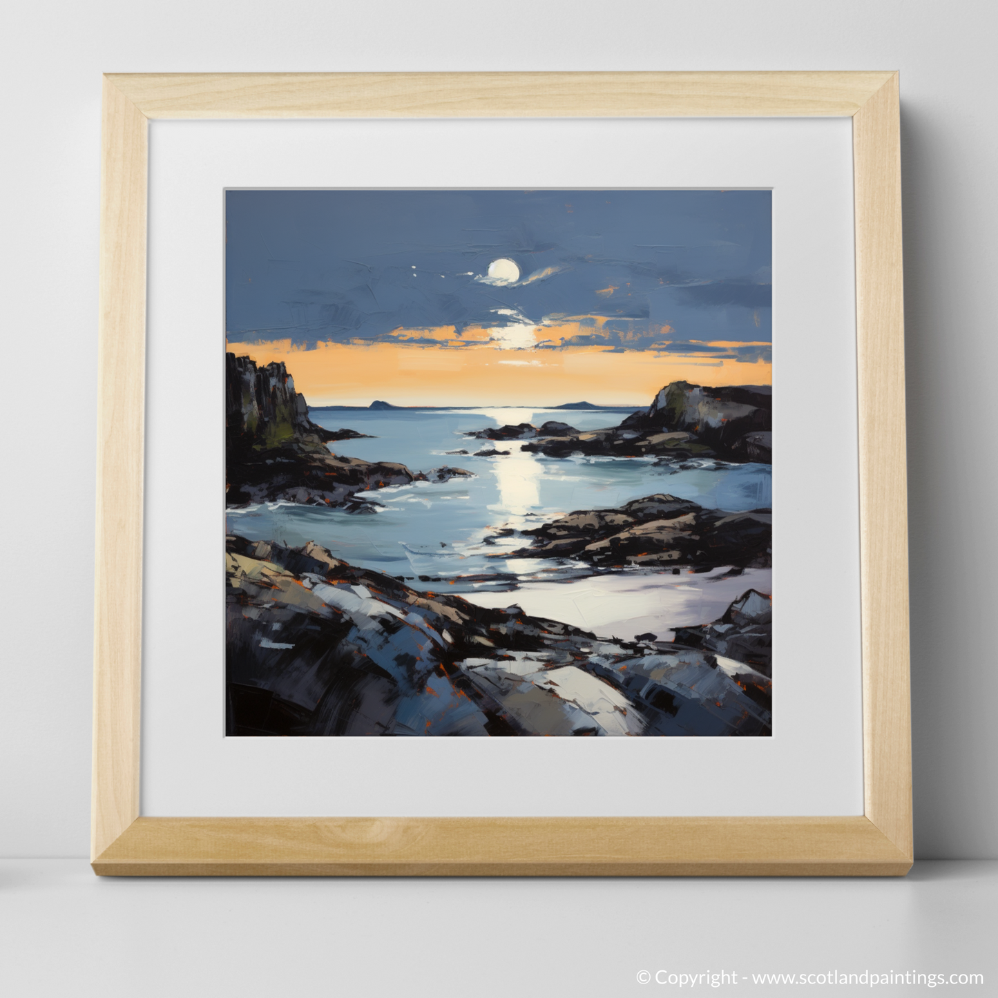 Art Print of Achmelvich Bay at dusk with a natural frame