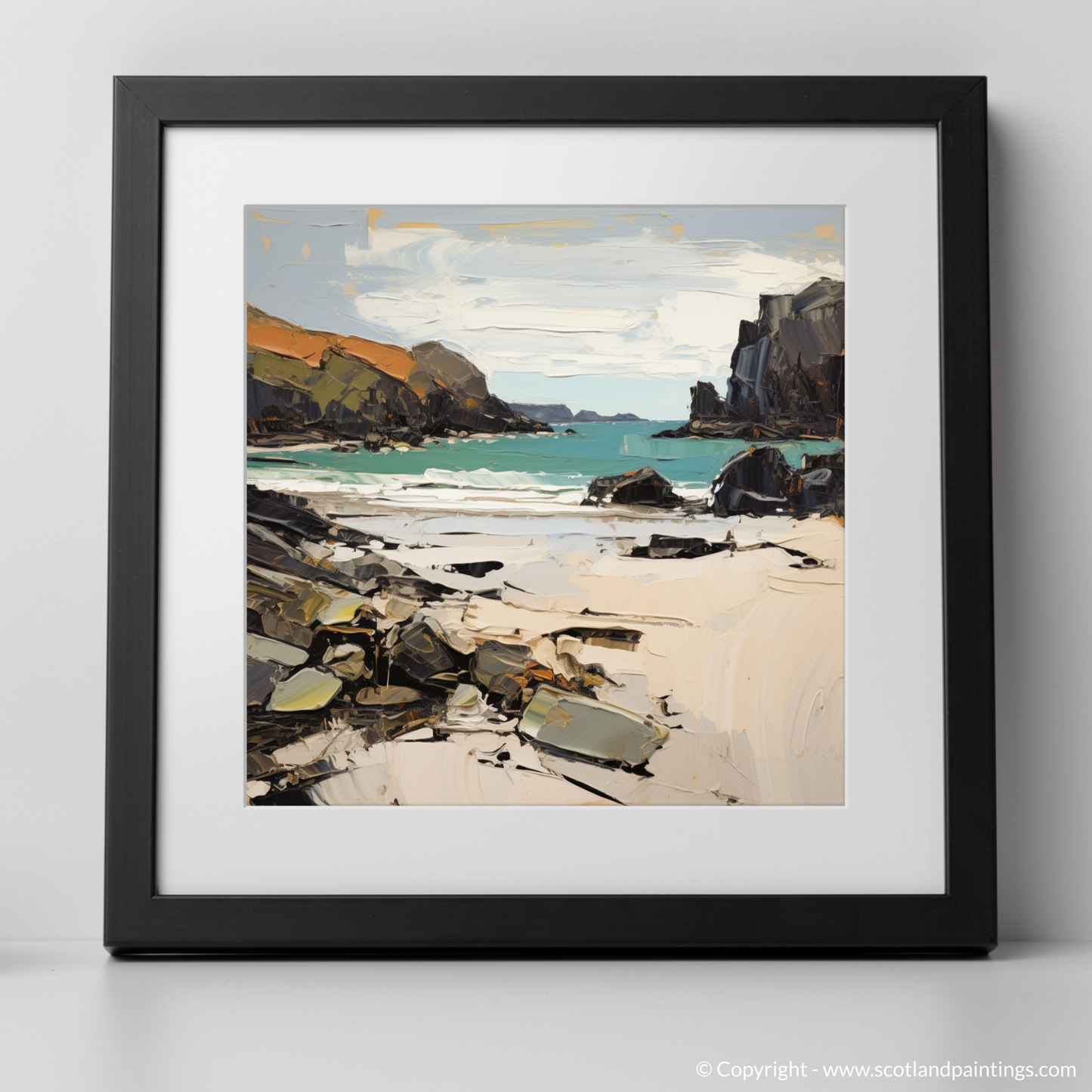 Art Print of Achmelvich Bay, Sutherland in summer with a black frame