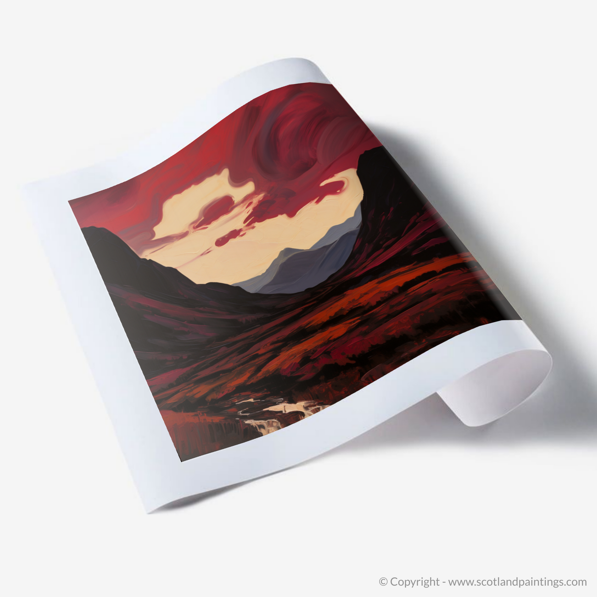 Art Print of Crimson clouds over valley in Glencoe