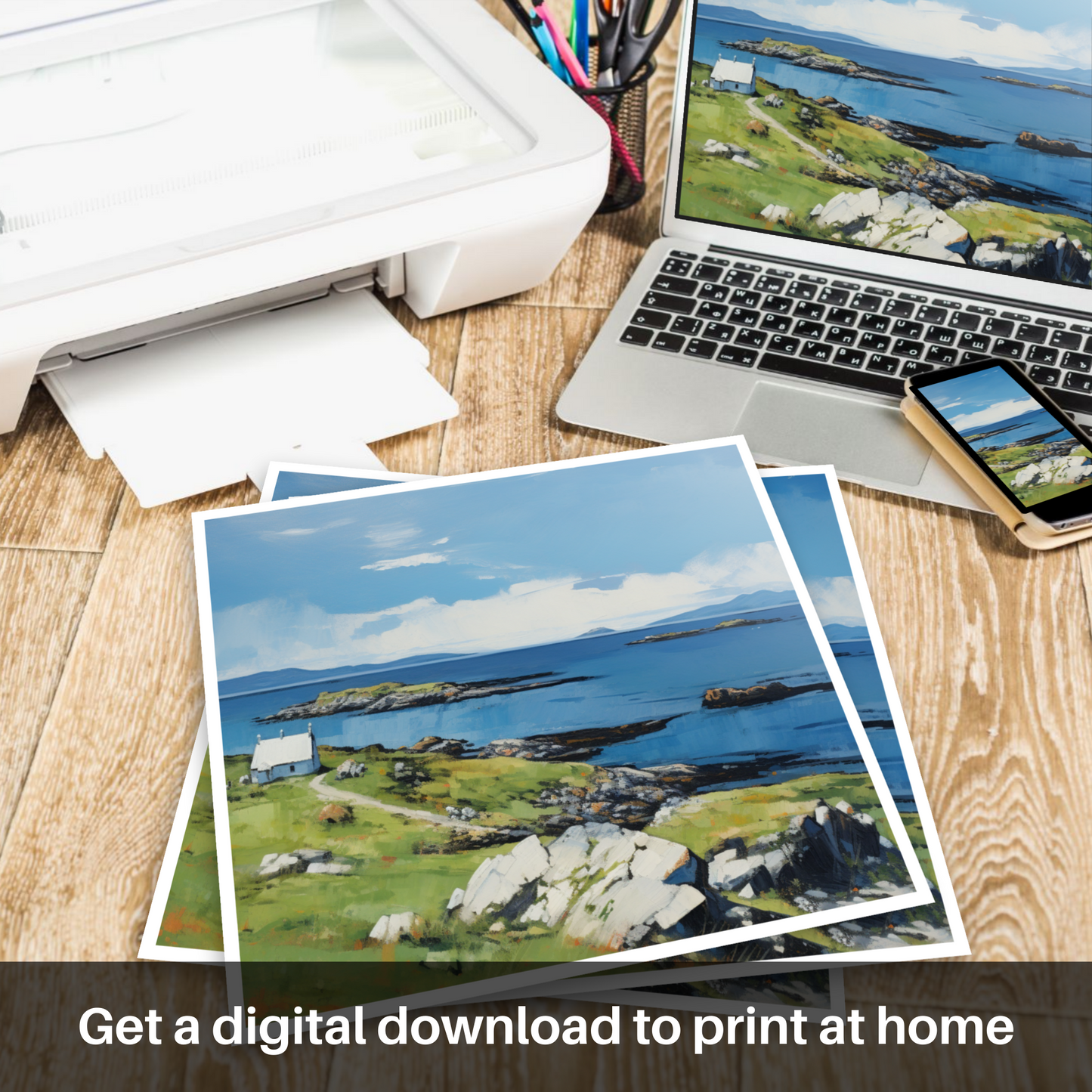 Downloadable and printable picture of Isle of Scalpay, Outer Hebrides in summer