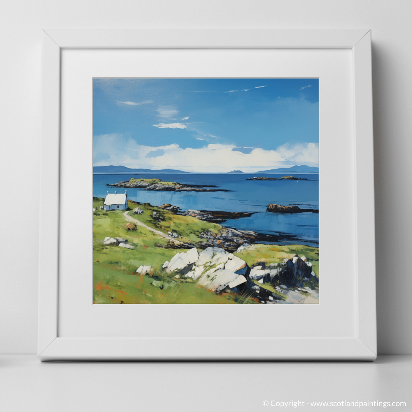 Art Print of Isle of Scalpay, Outer Hebrides in summer with a white frame