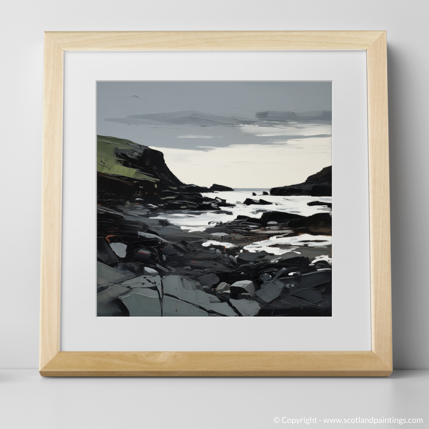 Art Print of Catterline Bay, Aberdeenshire with a natural frame
