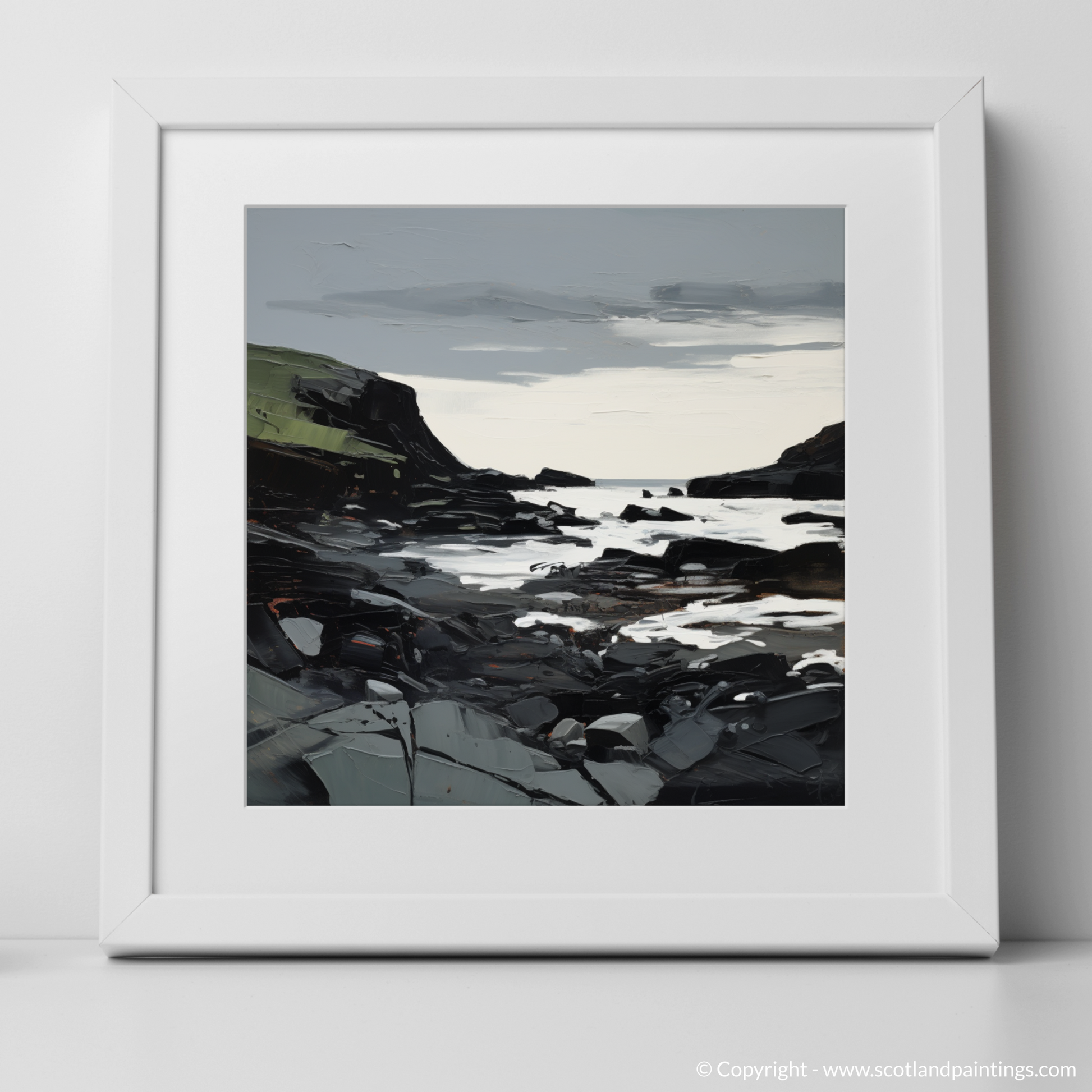 Art Print of Catterline Bay, Aberdeenshire with a white frame
