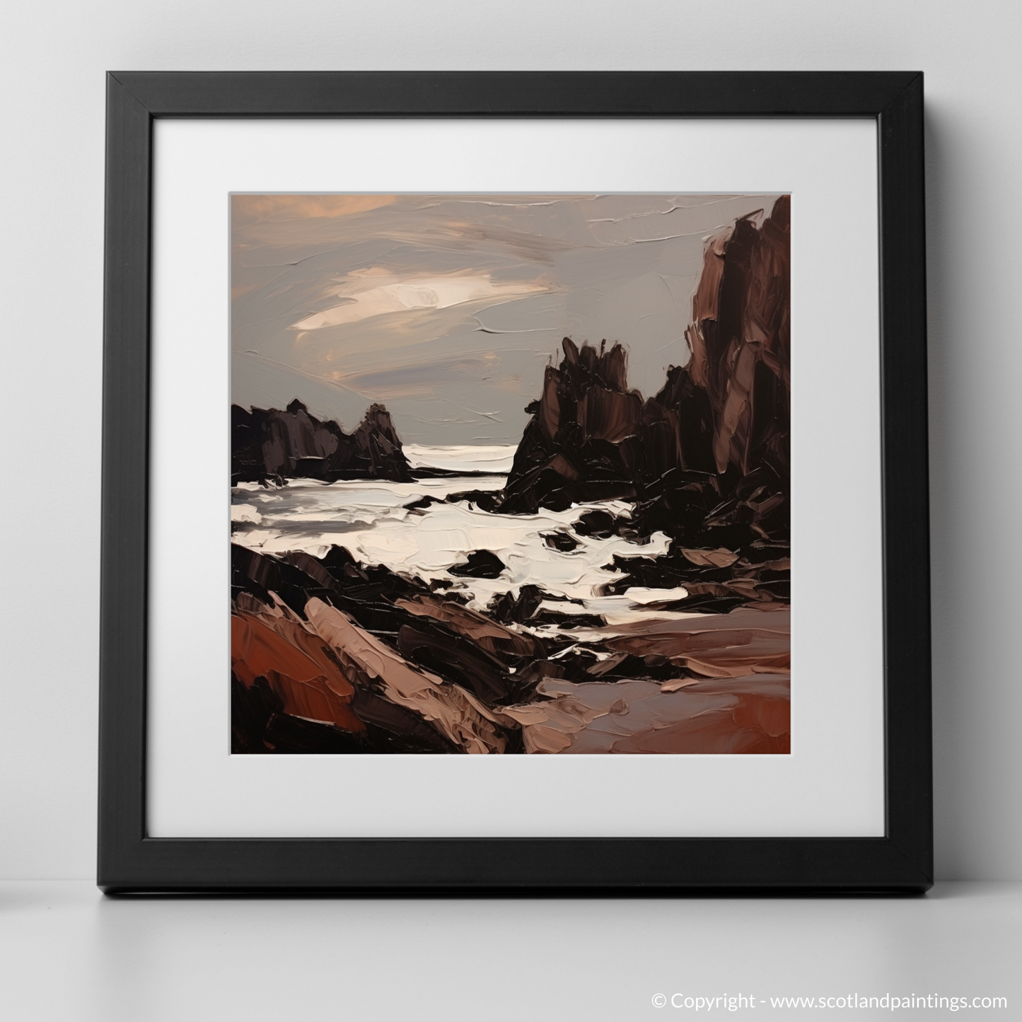 Art Print of Catterline Bay, Aberdeenshire with a black frame