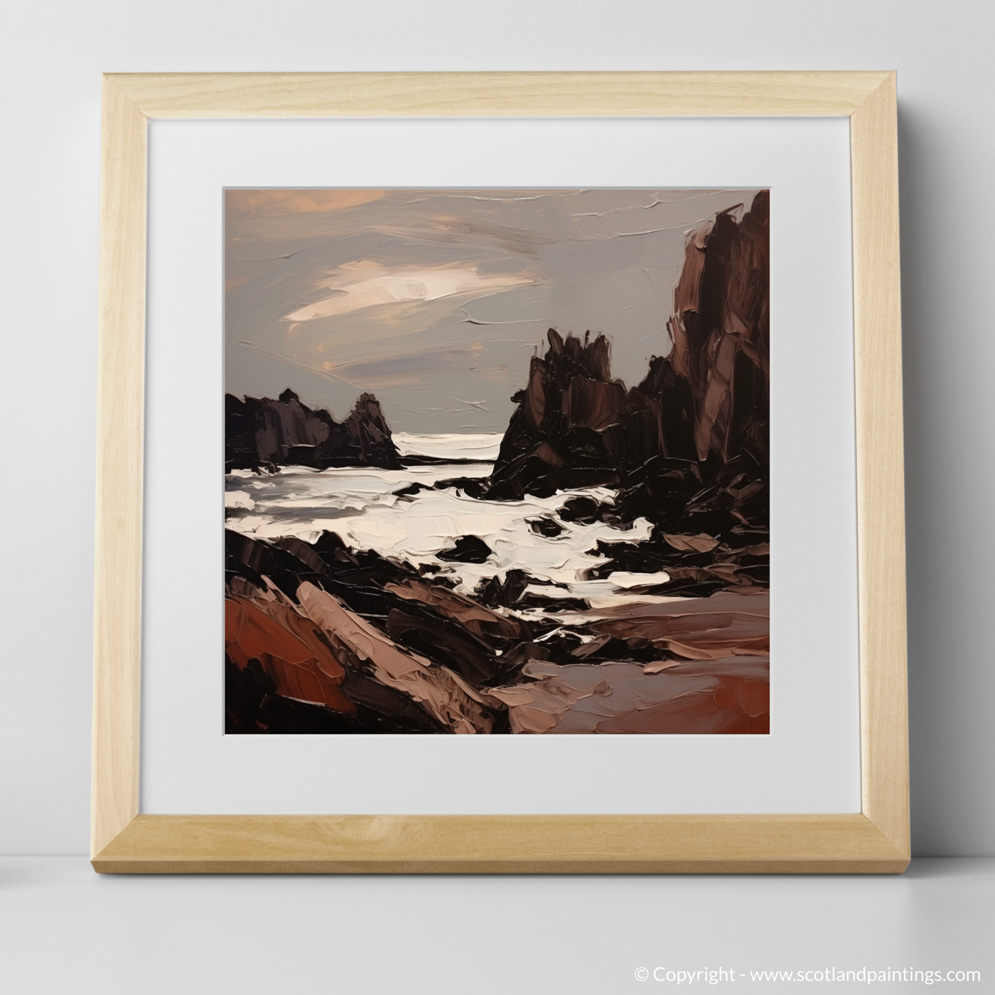 Art Print of Catterline Bay, Aberdeenshire with a natural frame