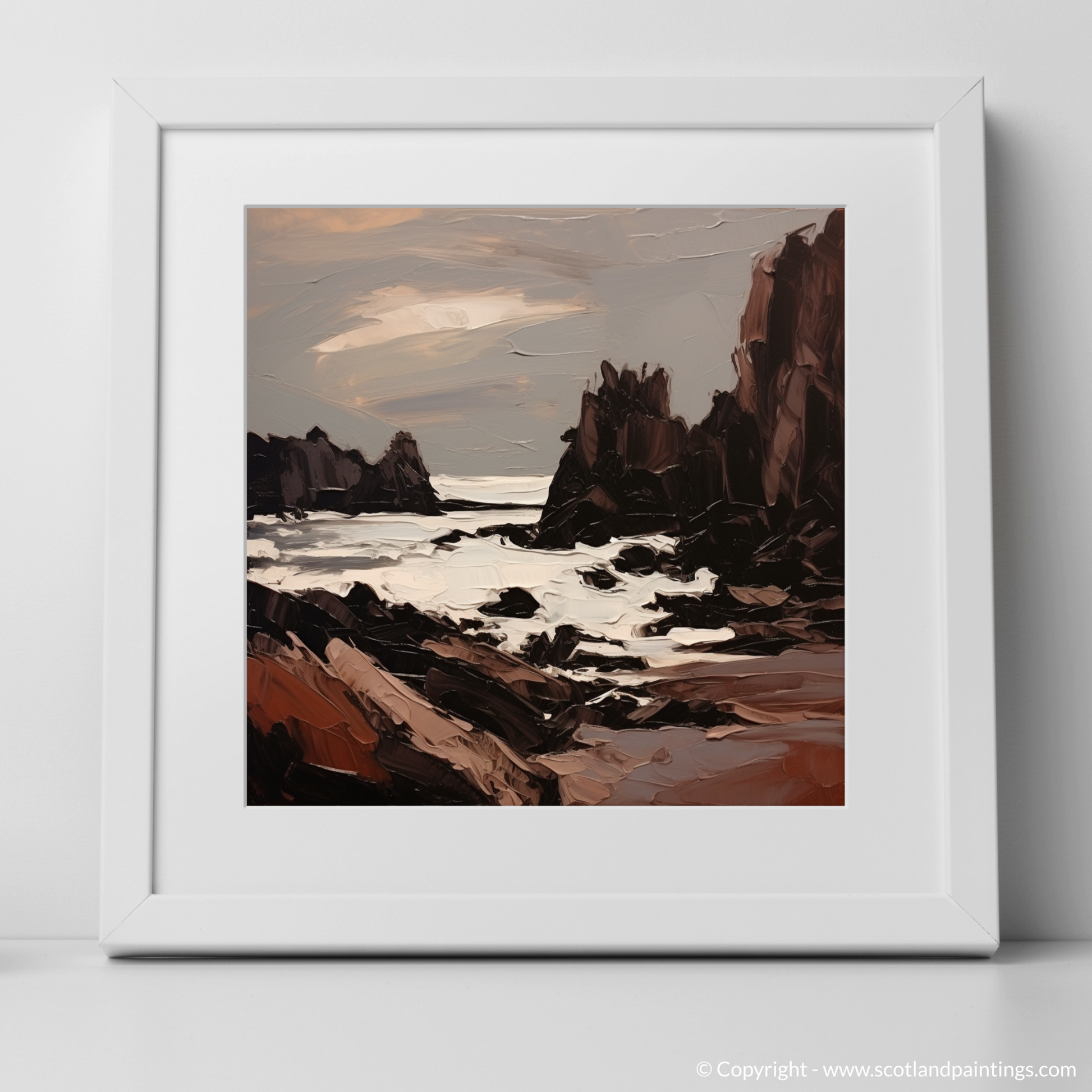 Art Print of Catterline Bay, Aberdeenshire with a white frame