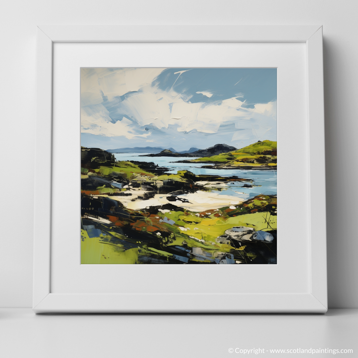 Art Print of Lochinver Bay, Assynt, Sutherland with a white frame