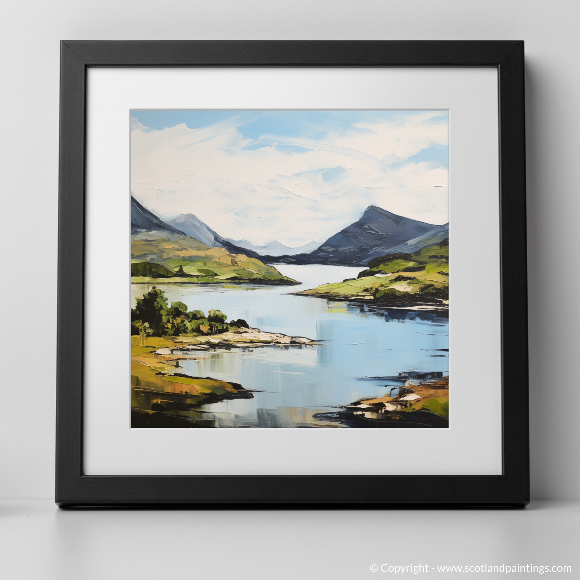 Art Print of Loch Glencoul, Sutherland in summer with a black frame